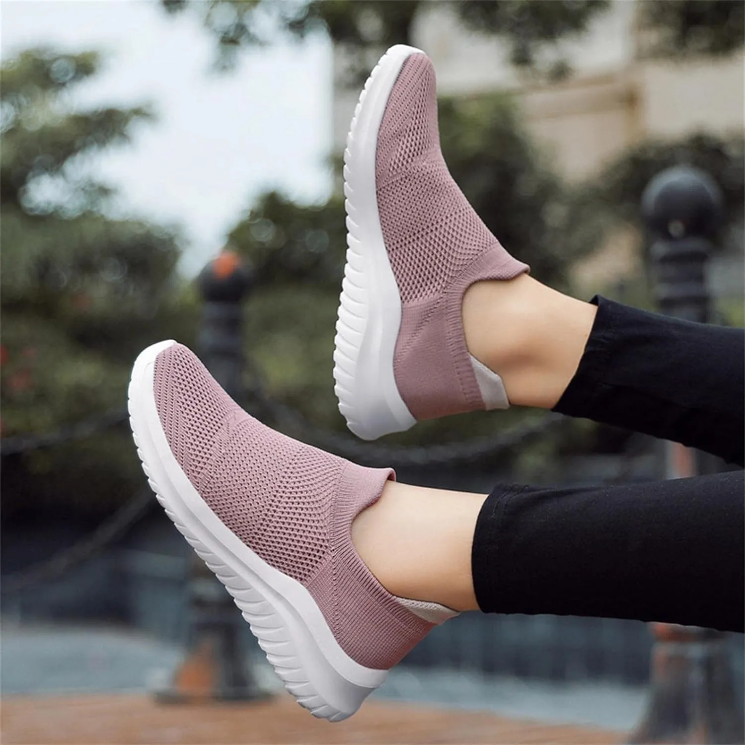 Hbeylia Women's Men's Walking Running Shoes Fashion Sneakers Casual Breathable Mesh Stretch Memory Foam Non Slip Athletic Hiking Tennis Trainer Sport Shoes For Women Men Driving Workout Fitness