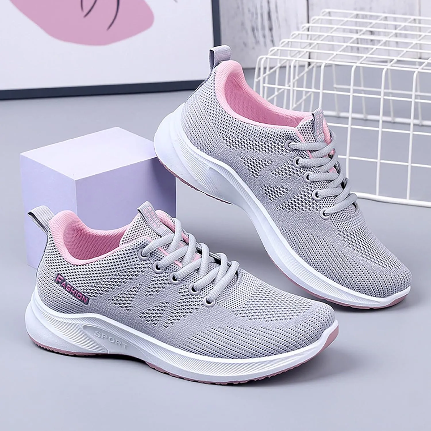 Hbeylia Womens Slip On Running Shoes Comfortable Tennis Workout Sneakers Non Slip Walking Shoes Lightweight Gym Workout Shoes Breathable Fashion Lace Up Sneakers
