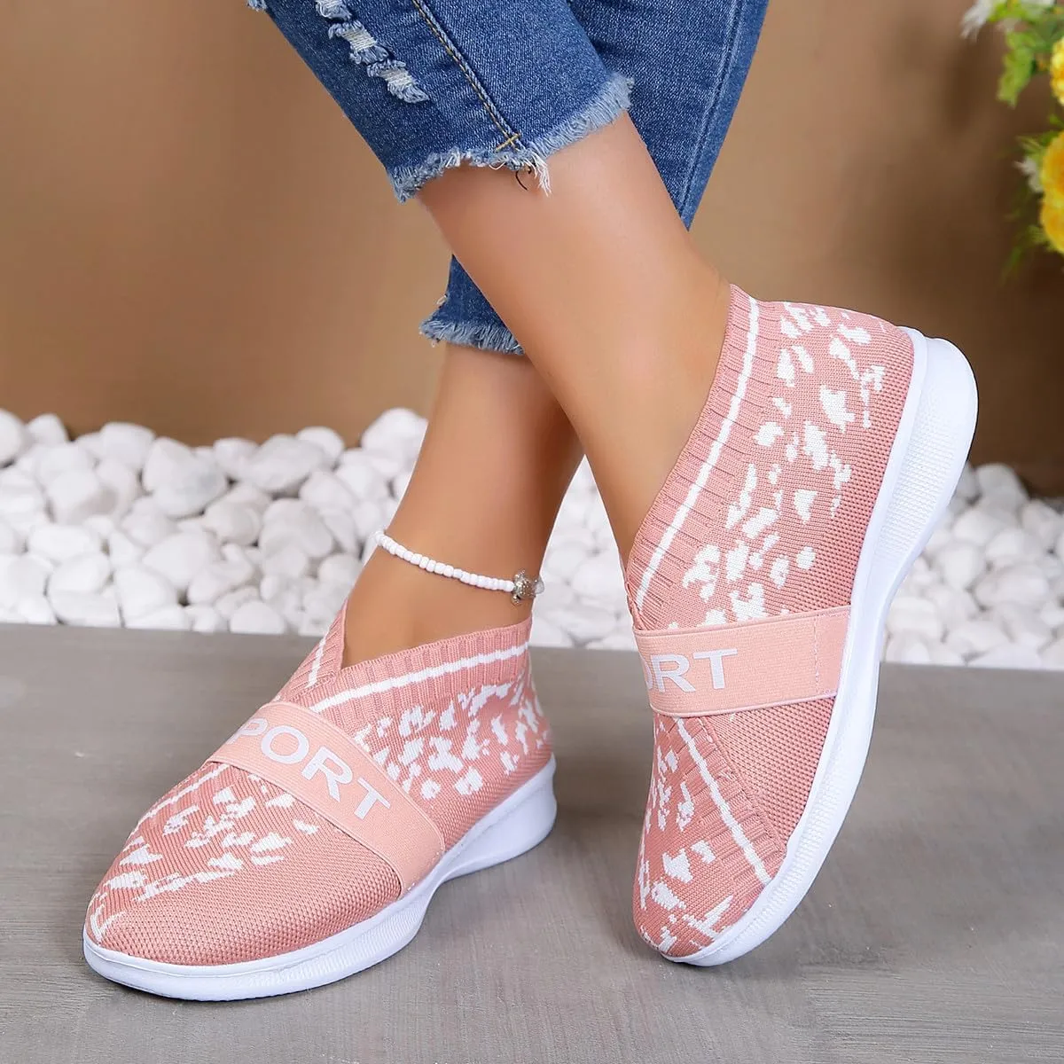 Hbeylia Women's Walking Shoes Fashion Slip On Sock Sneakers Lightweight Breathable Flying Woven Mesh Upper Running Shoes Workout Footwear Non-Slip Play Sneakers for Ladies