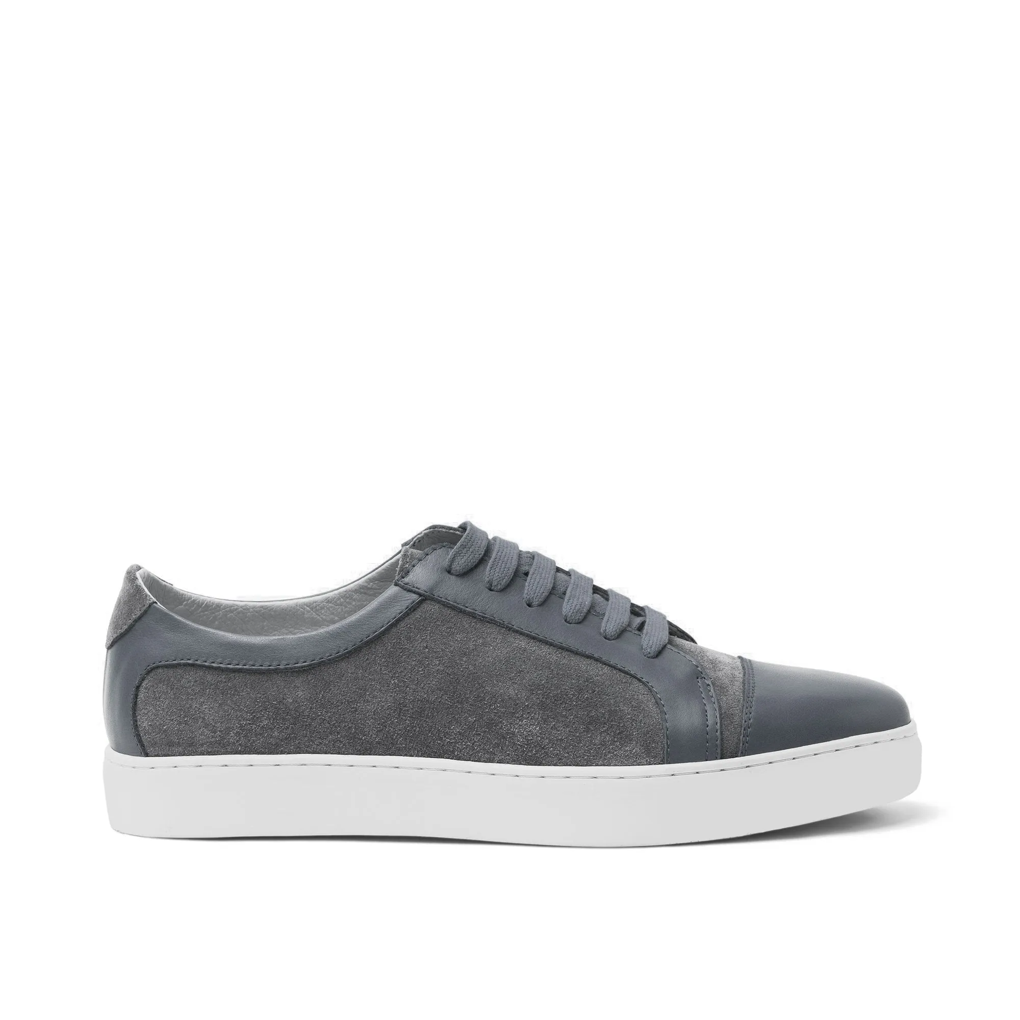 Height Increasing Grey Leather and Grey Suede Angus Lace Up Sneakers