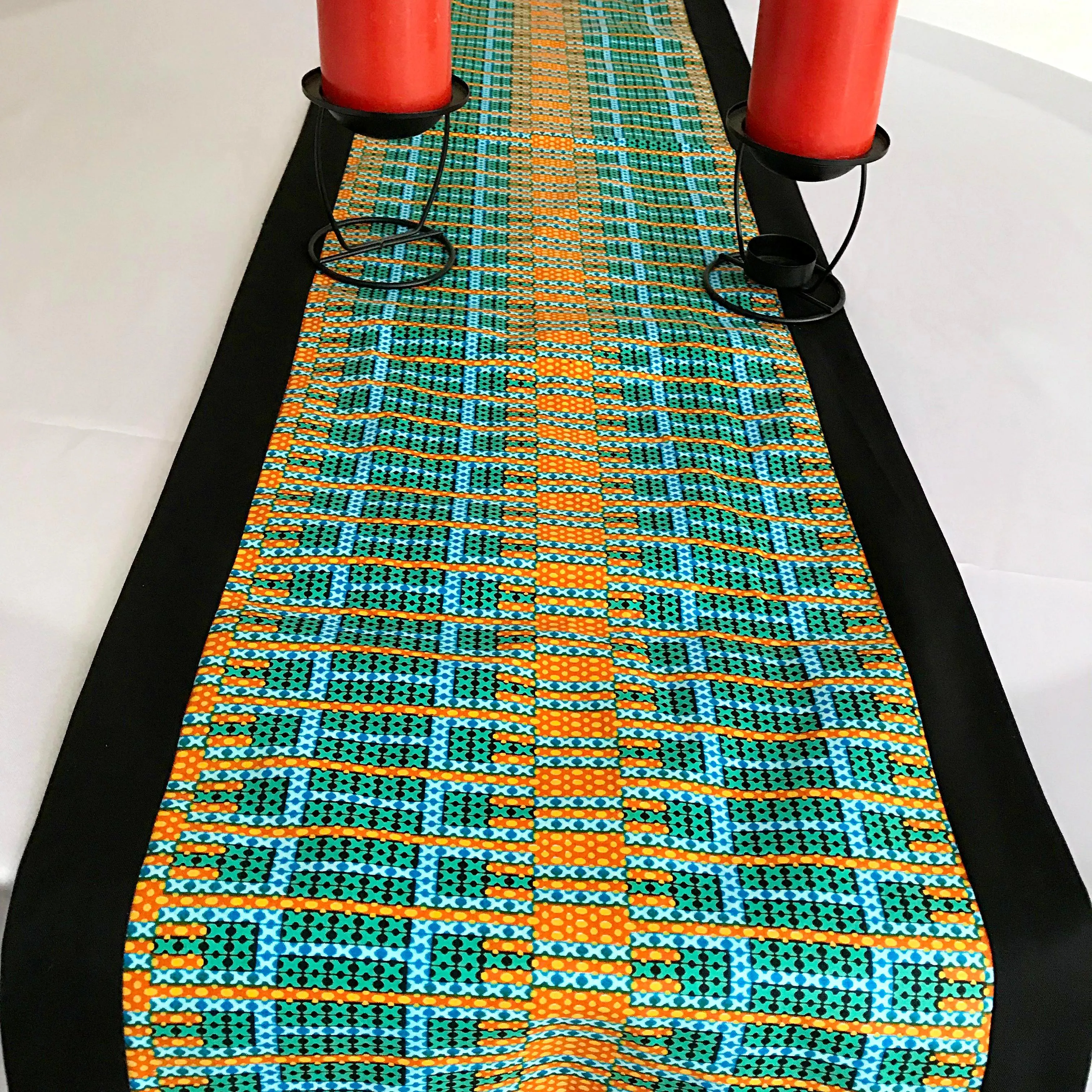 Jayde African Print Table Runners (Orange/ Green/ Black)