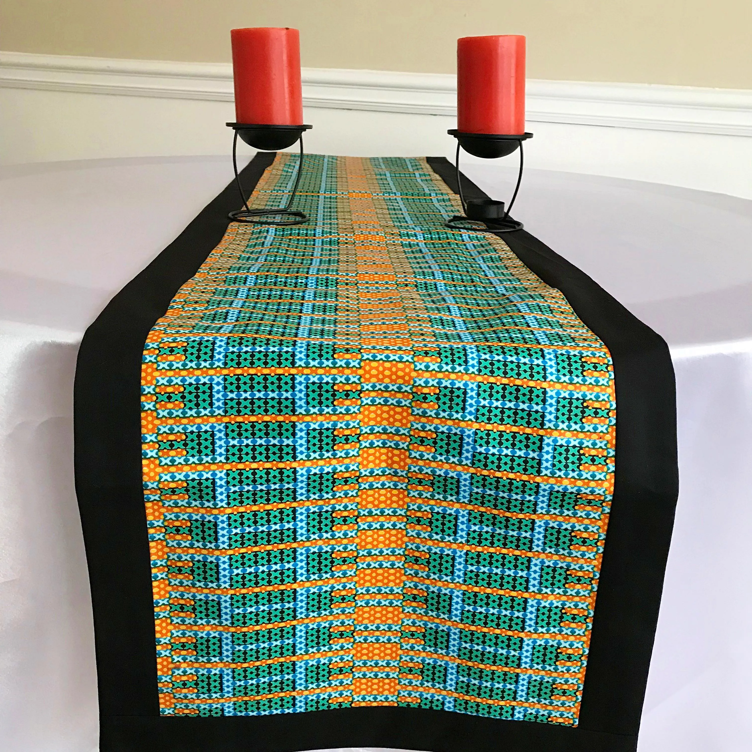 Jayde African Print Table Runners (Orange/ Green/ Black)