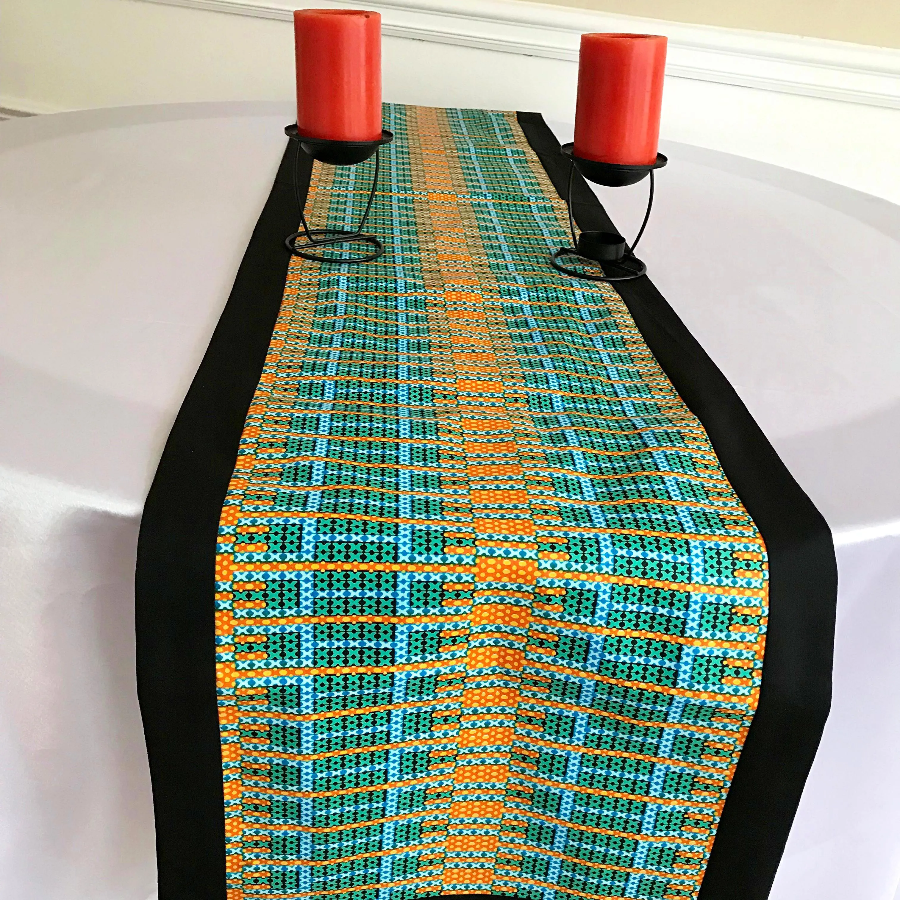 Jayde African Print Table Runners (Orange/ Green/ Black)