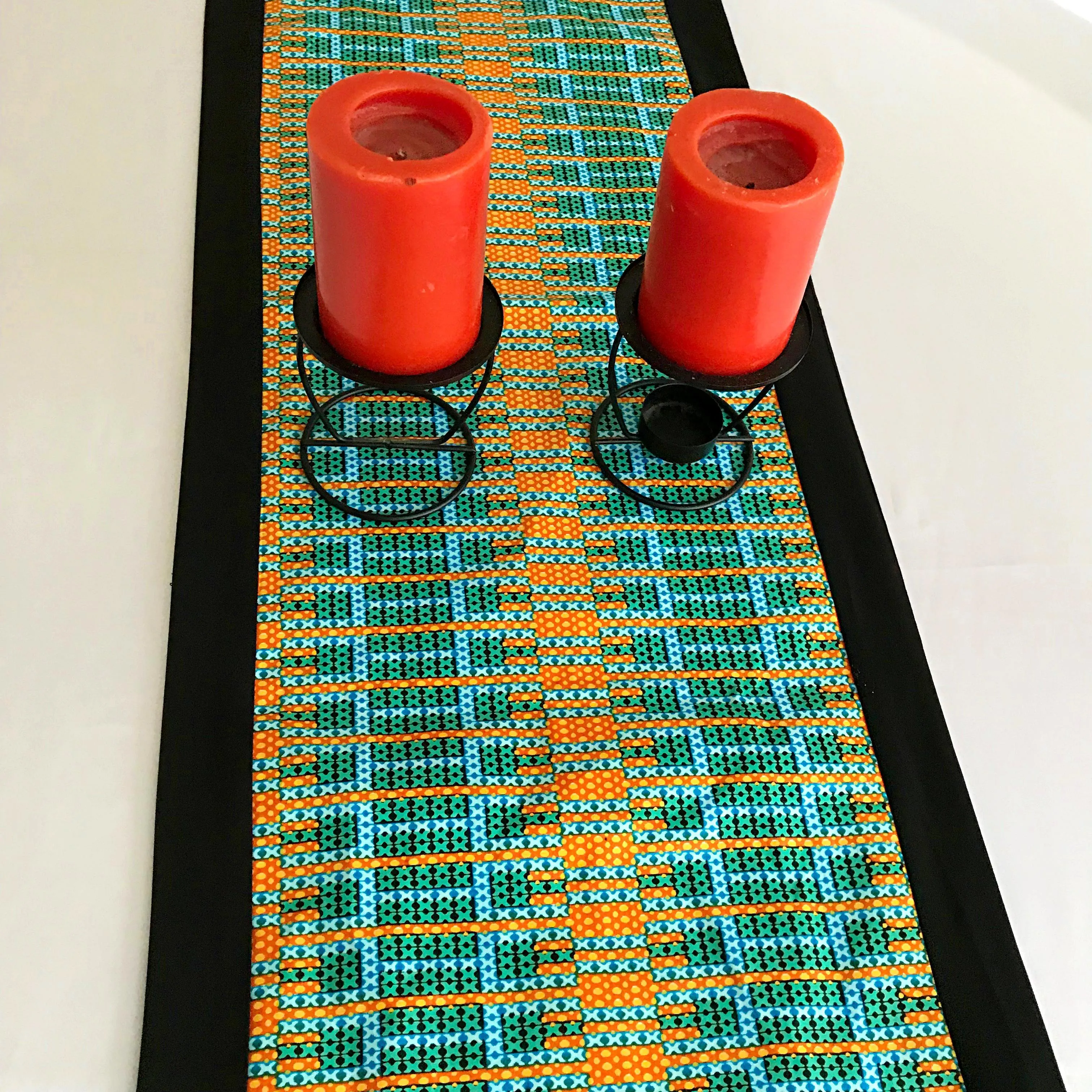 Jayde African Print Table Runners (Orange/ Green/ Black)
