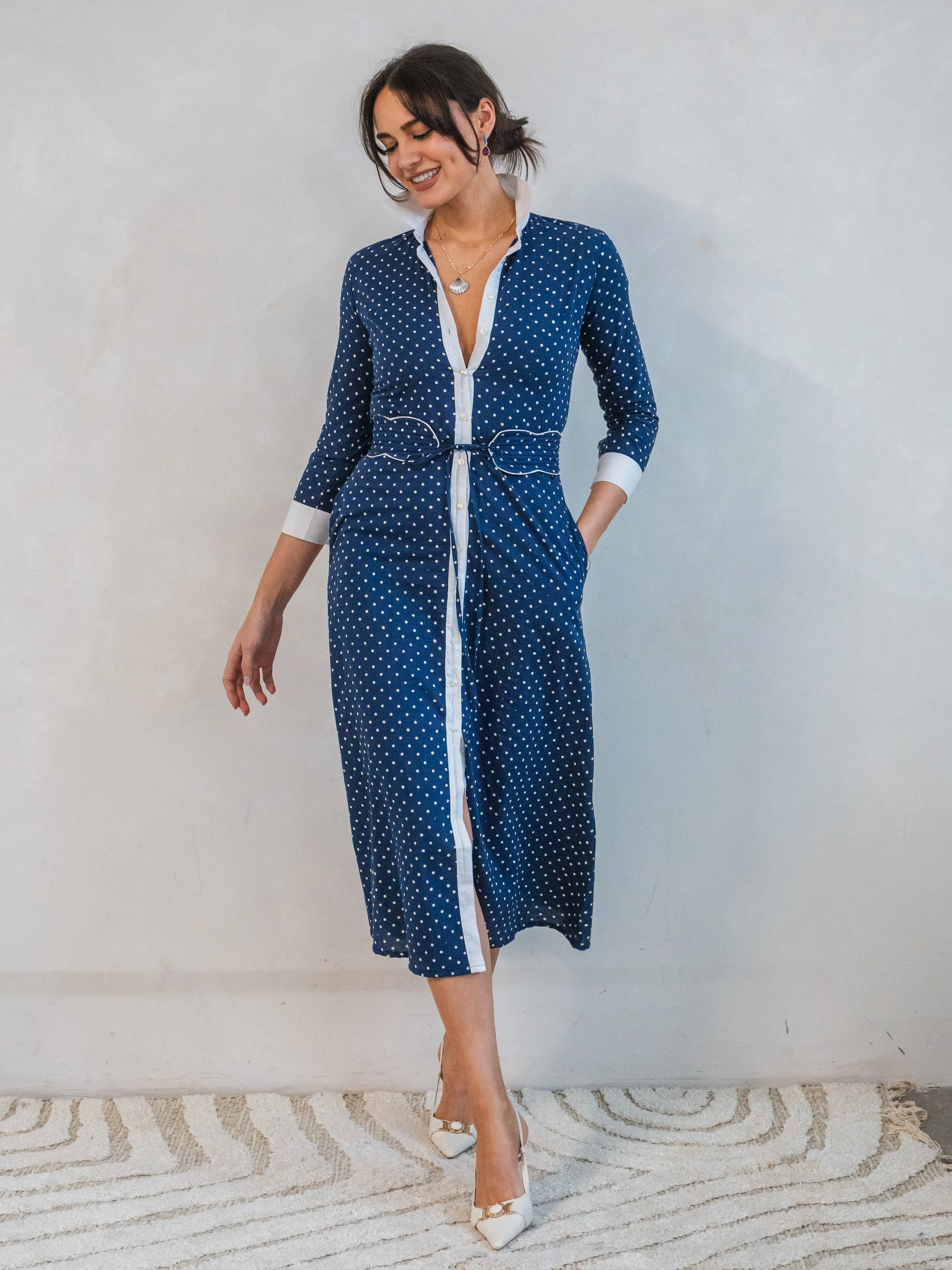 'JOY' DRESS IN NAVY DOTTY