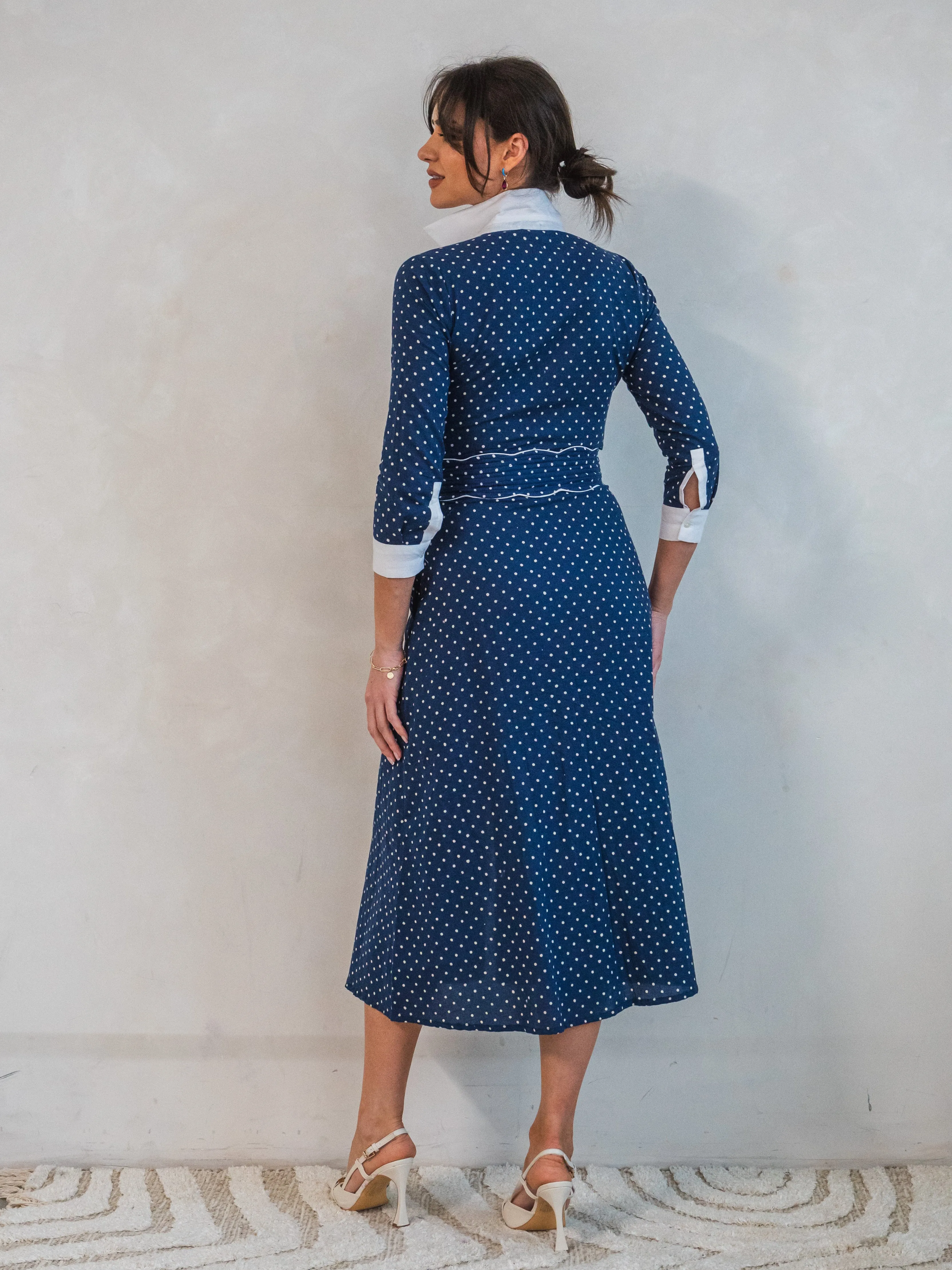 'JOY' DRESS IN NAVY DOTTY