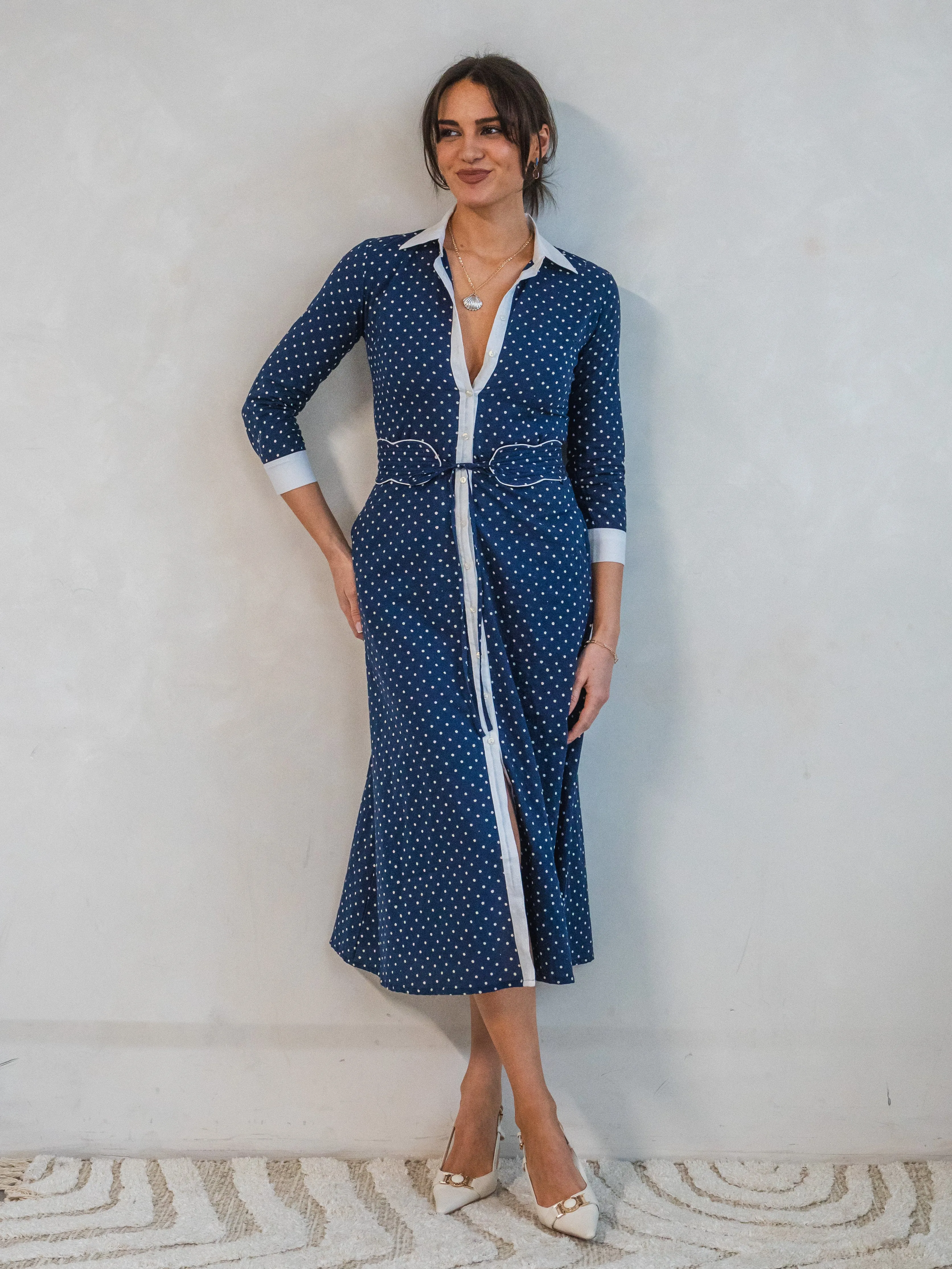 'JOY' DRESS IN NAVY DOTTY