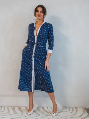 'JOY' DRESS IN NAVY DOTTY