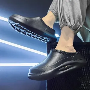 Jungle Lion Men’s Slip-On Waterproof & Oil-Proof Shoes – Black Non-Slip Casual Loafers for Daily Wear