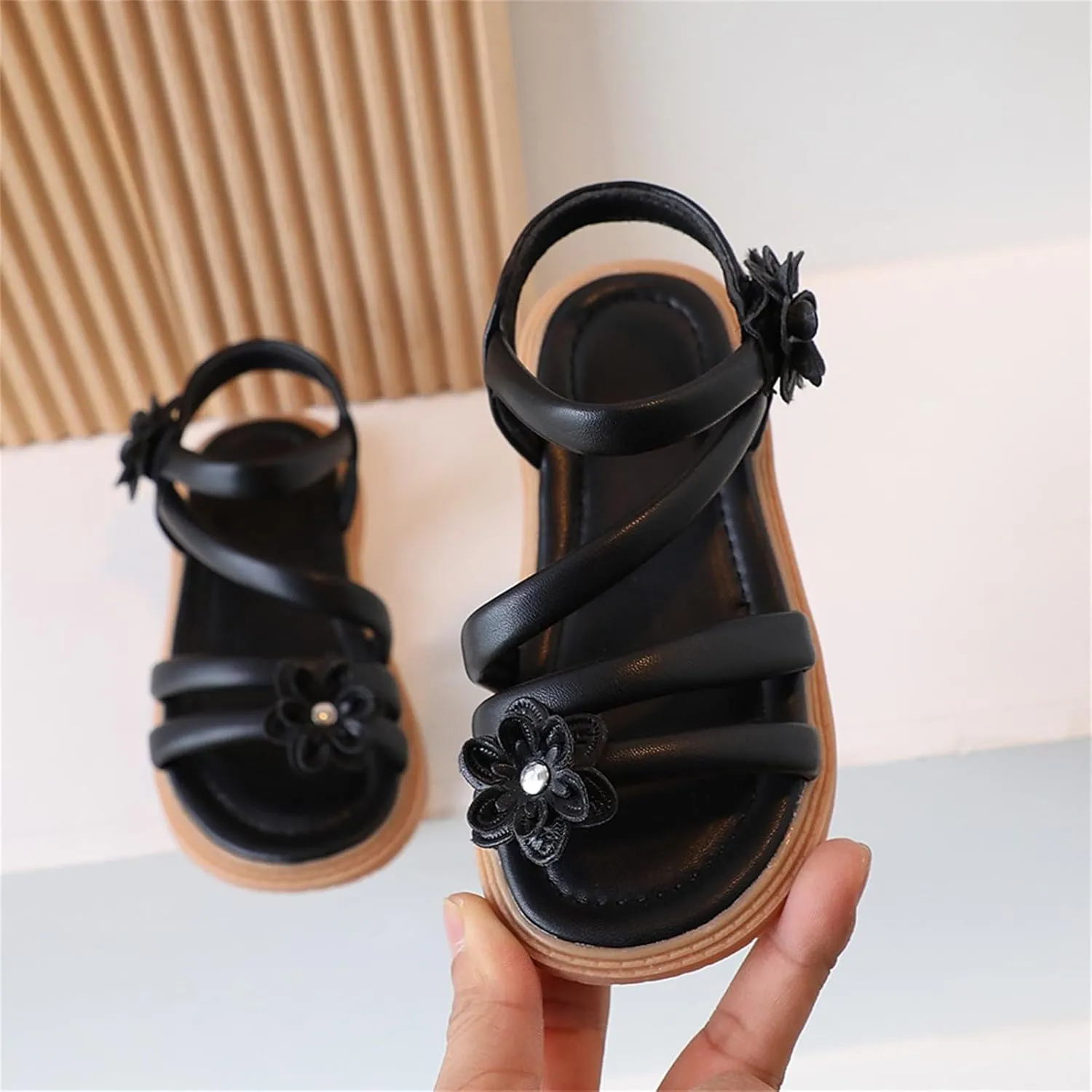 Kids Girls Sandals Casual Open Toe Flower Design Light Weight Adjustable Straps Summer Little Shoes For Girls Size 3
