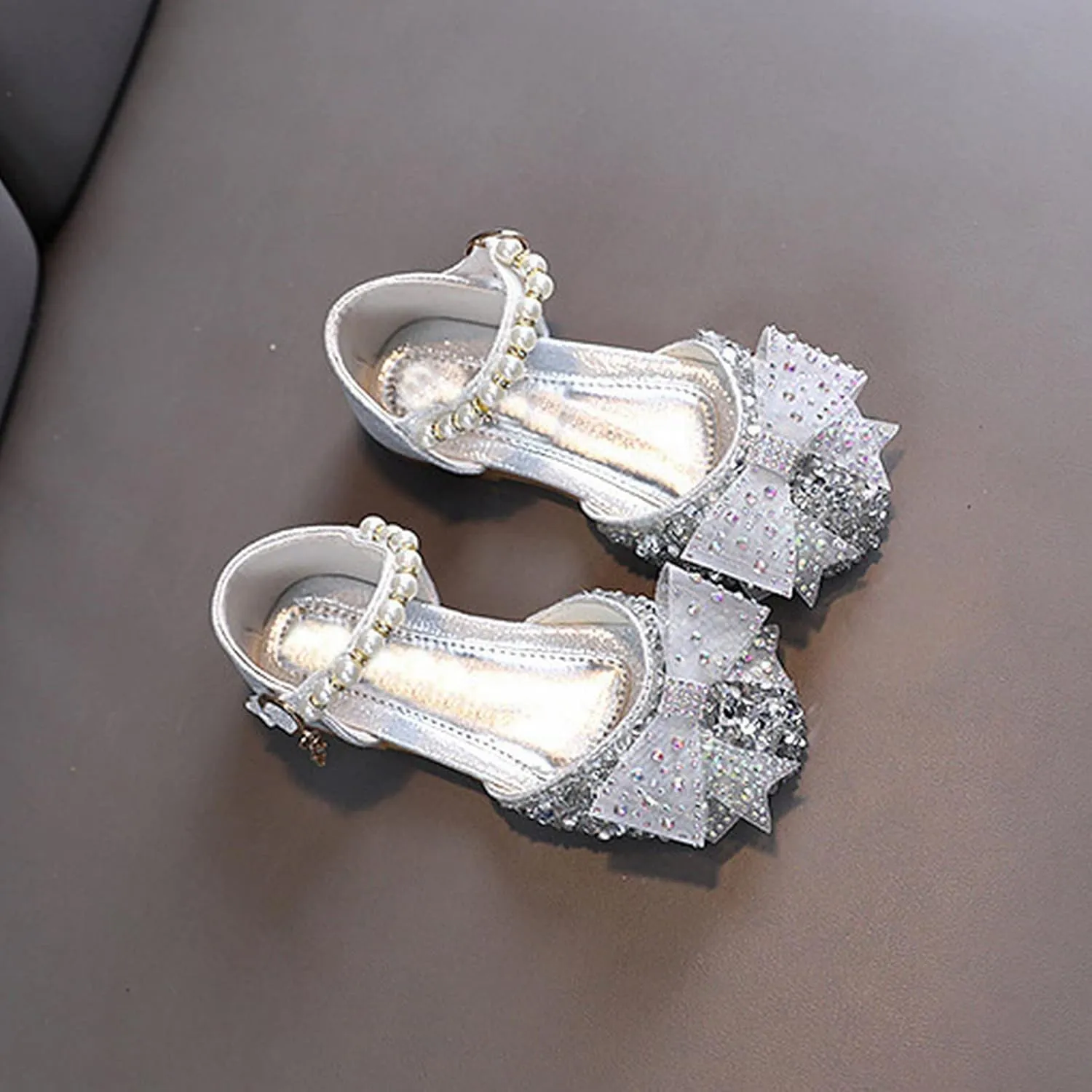 Kids Glitter Sequins Bowknot Princess Mary Jane Platform Princess Sandals Flower Girls Wedding Party Dress Shoes