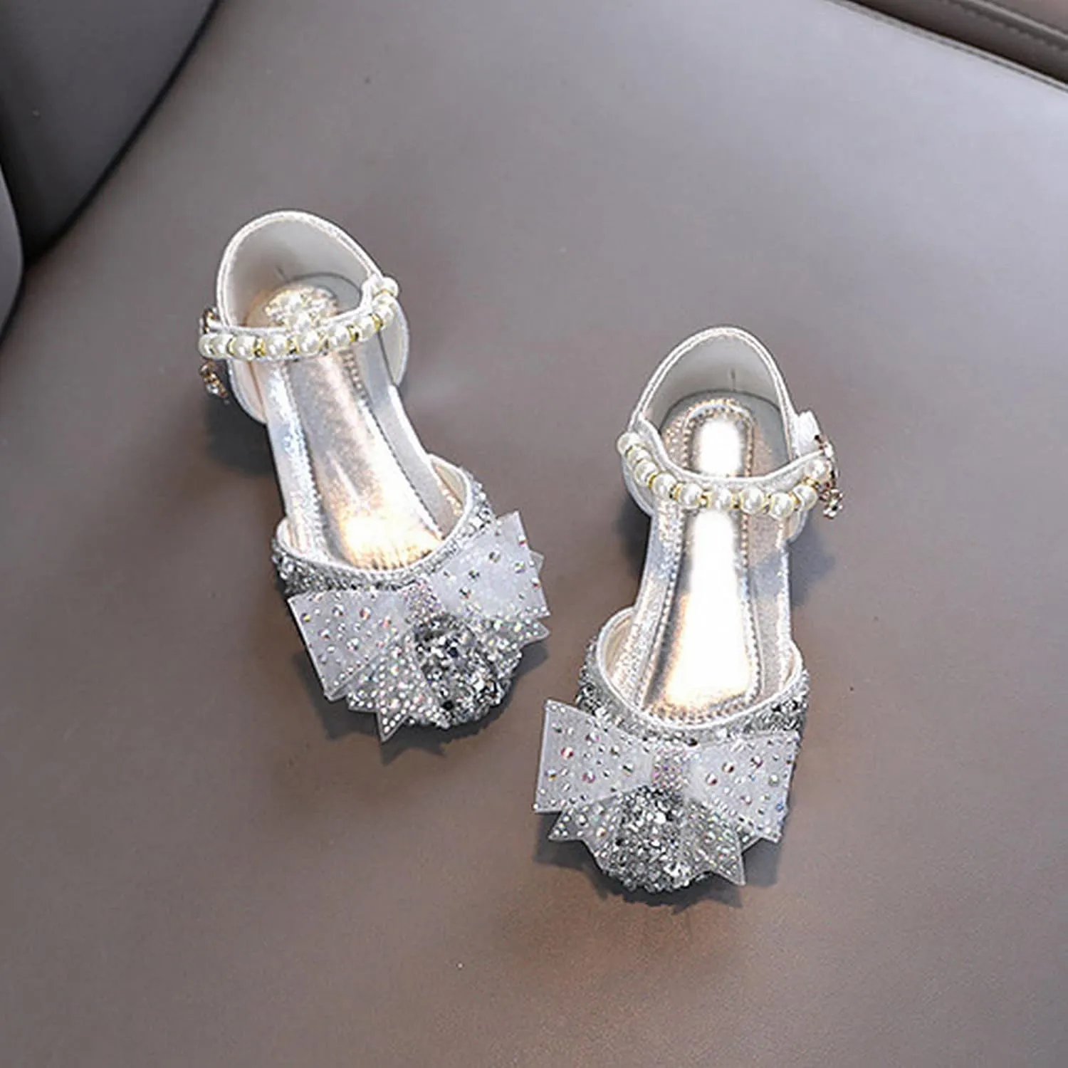 Kids Glitter Sequins Bowknot Princess Mary Jane Platform Princess Sandals Flower Girls Wedding Party Dress Shoes
