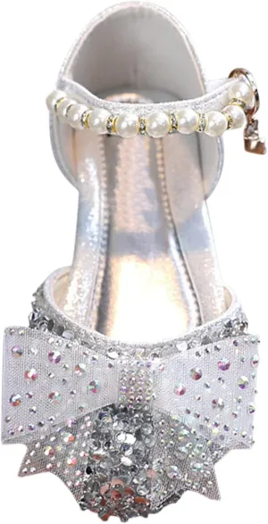 Kids Glitter Sequins Bowknot Princess Mary Jane Platform Princess Sandals Flower Girls Wedding Party Dress Shoes