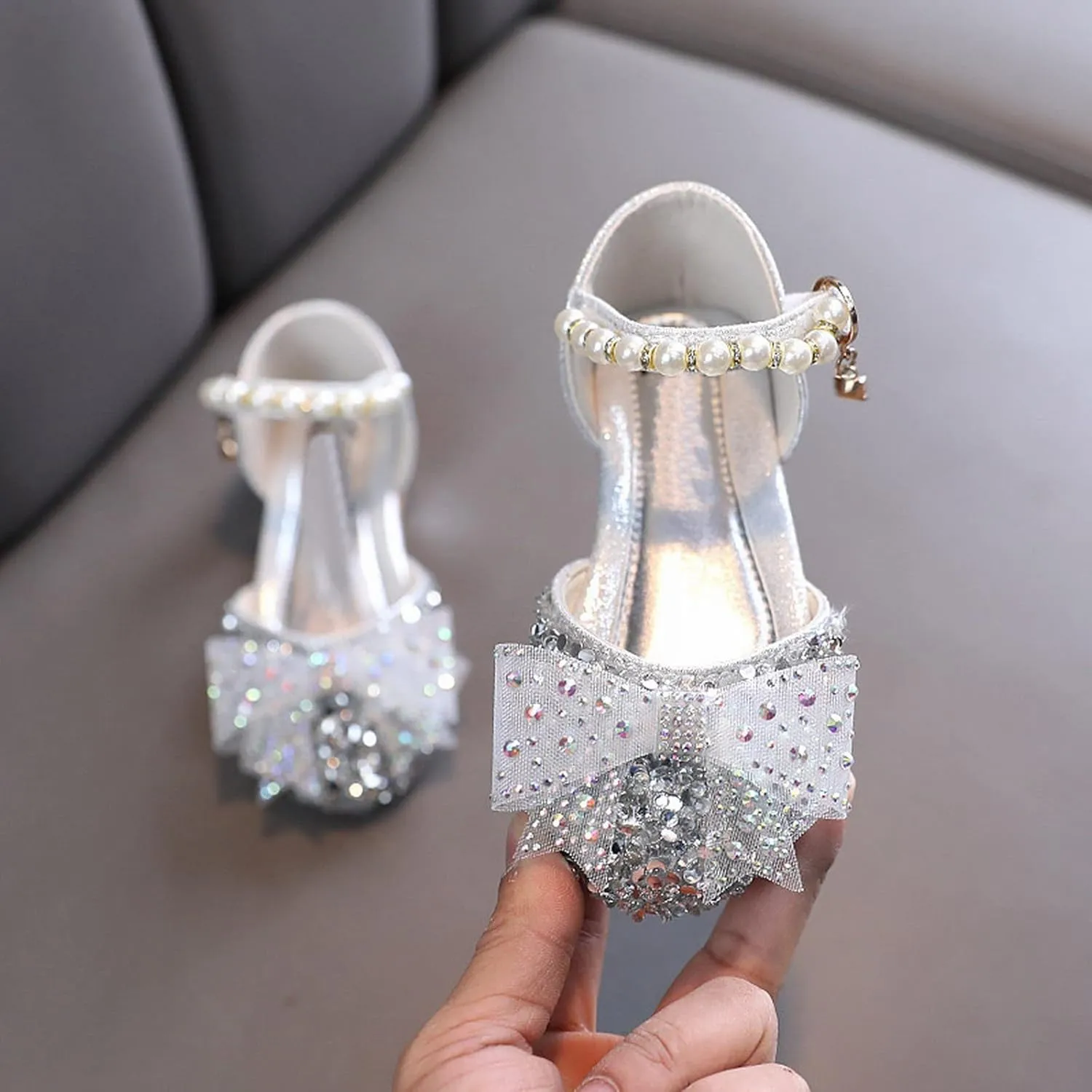 Kids Glitter Sequins Bowknot Princess Mary Jane Platform Princess Sandals Flower Girls Wedding Party Dress Shoes