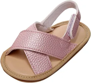 Kids Leather Soft Sandals Flat Water Wide Shoes With Adjusted Strap Baby Boys Girls Barefoot Summer Casual Walking Shoes