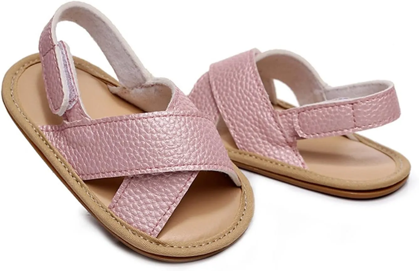 Kids Leather Soft Sandals Flat Water Wide Shoes With Adjusted Strap Baby Boys Girls Barefoot Summer Casual Walking Shoes