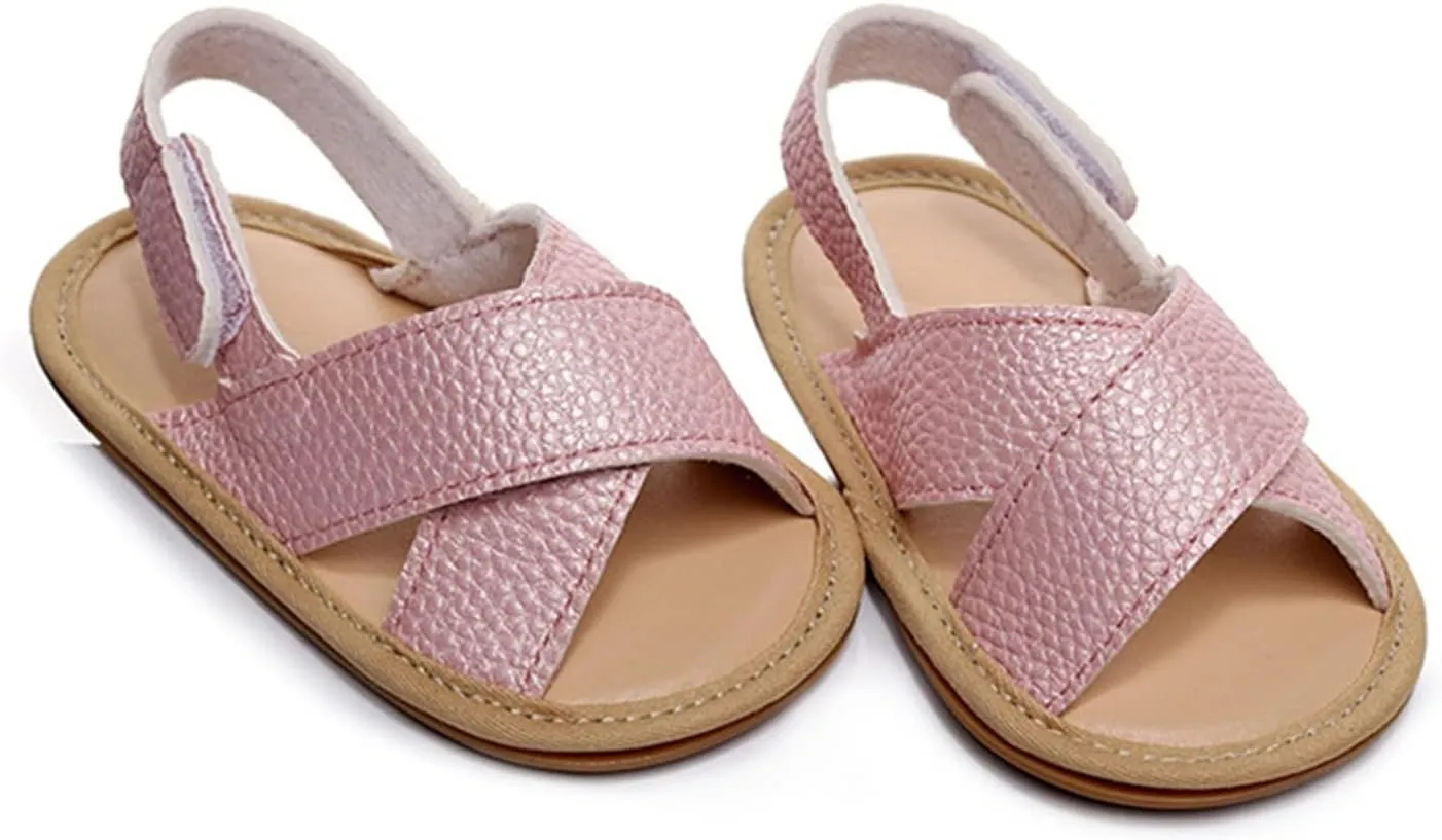 Kids Leather Soft Sandals Flat Water Wide Shoes With Adjusted Strap Baby Boys Girls Barefoot Summer Casual Walking Shoes