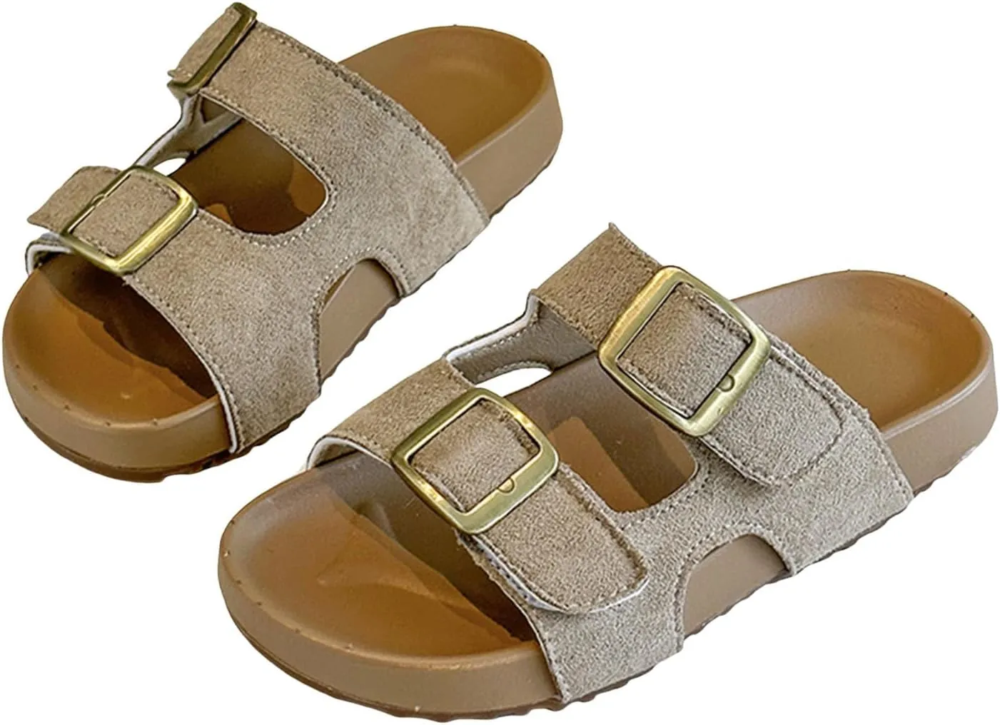 Kids Sandals Boys Girls Summer Slides Non Slip Double Buckle Slippers Casual Adjustable Straps Cork Flats for Indoor Outdoor