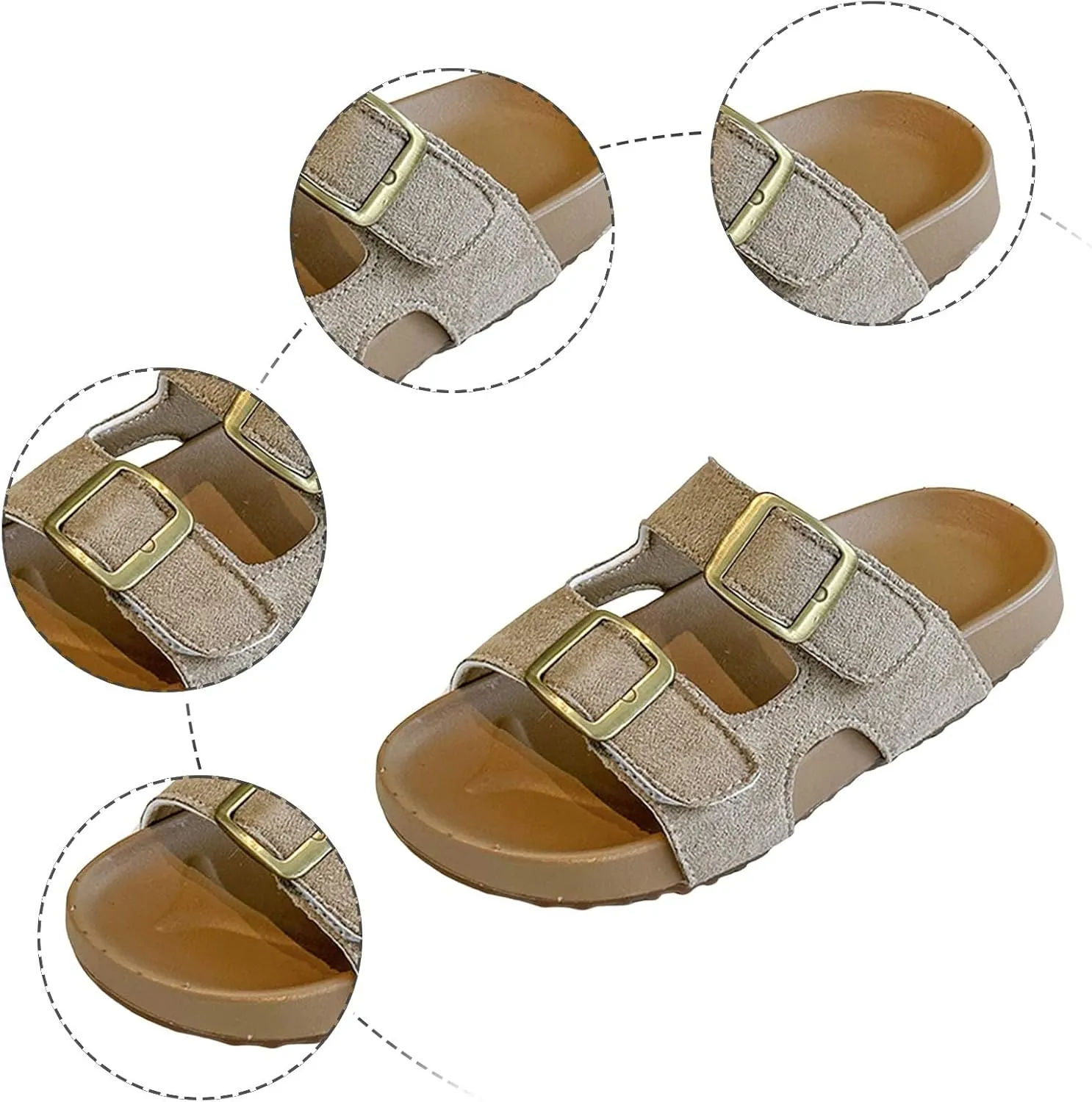 Kids Sandals Boys Girls Summer Slides Non Slip Double Buckle Slippers Casual Adjustable Straps Cork Flats for Indoor Outdoor