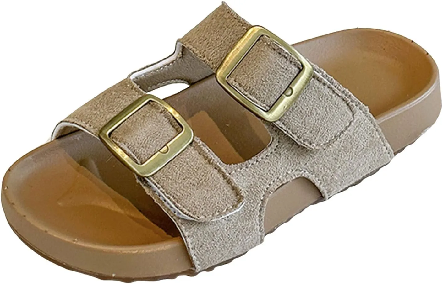 Kids Sandals Boys Girls Summer Slides Non Slip Double Buckle Slippers Casual Adjustable Straps Cork Flats for Indoor Outdoor