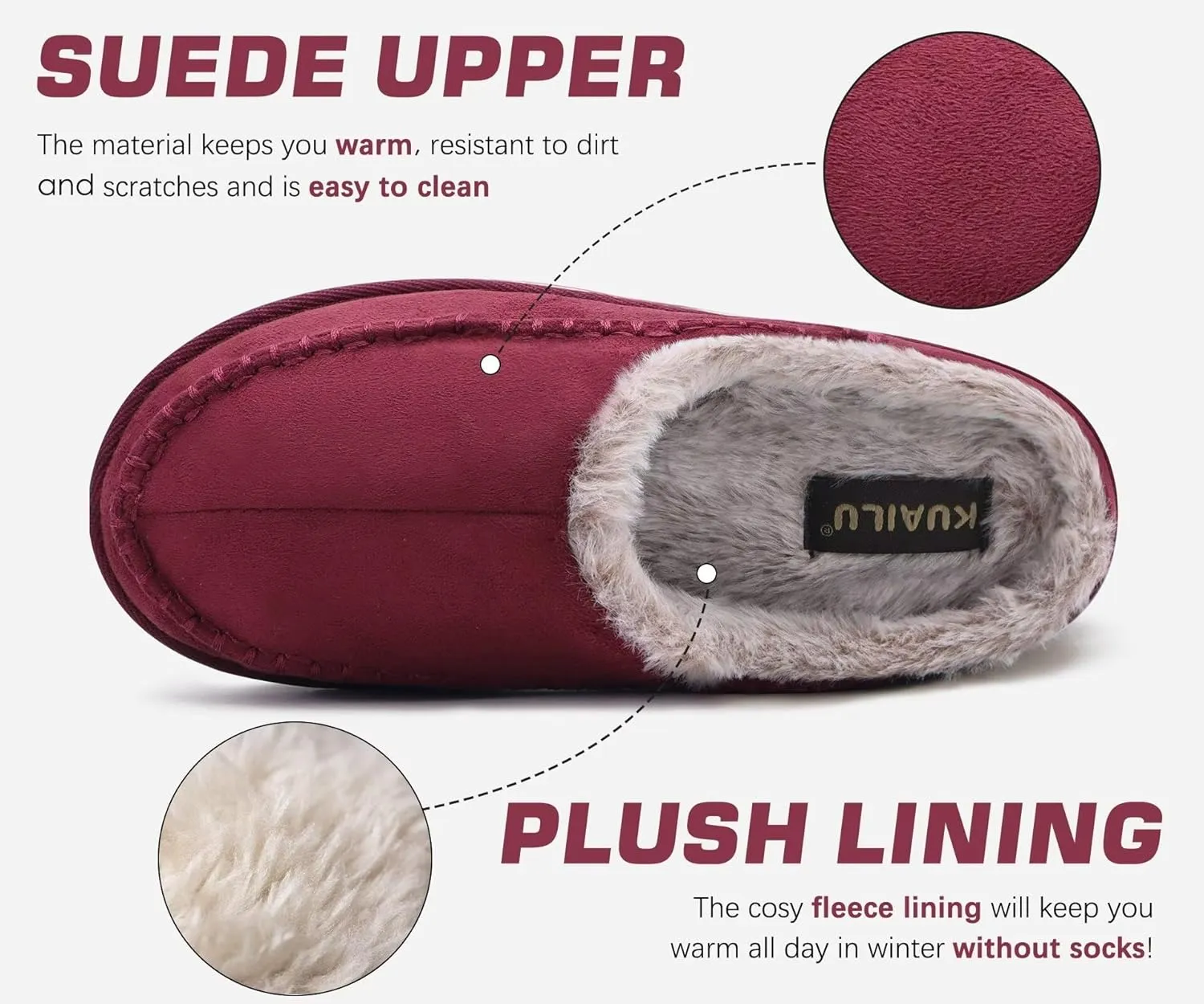 KuaiLu Mens Clog Slippers with Arch Support Suede Faux Fur Memory Foam Warm House Shoes Comfortable Slip-on Mans Bedroom Indoor Outdoor Slippers Rubber Sole Size 7-16