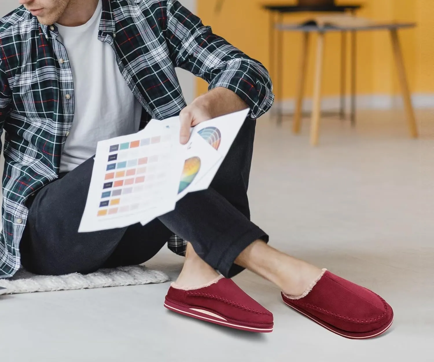 KuaiLu Mens Clog Slippers with Arch Support Suede Faux Fur Memory Foam Warm House Shoes Comfortable Slip-on Mans Bedroom Indoor Outdoor Slippers Rubber Sole Size 7-16