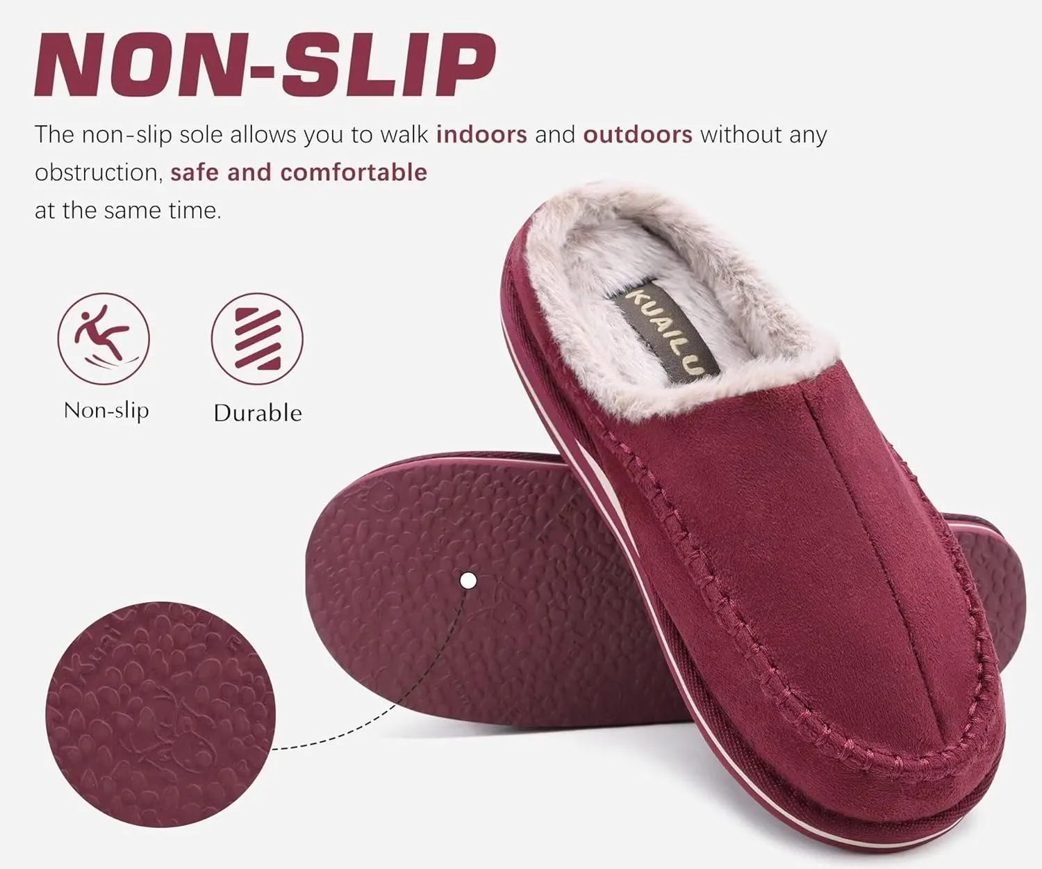 KuaiLu Mens Clog Slippers with Arch Support Suede Faux Fur Memory Foam Warm House Shoes Comfortable Slip-on Mans Bedroom Indoor Outdoor Slippers Rubber Sole Size 7-16