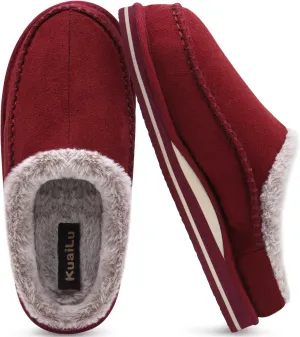 KuaiLu Mens Clog Slippers with Arch Support Suede Faux Fur Memory Foam Warm House Shoes Comfortable Slip-on Mans Bedroom Indoor Outdoor Slippers Rubber Sole Size 7-16
