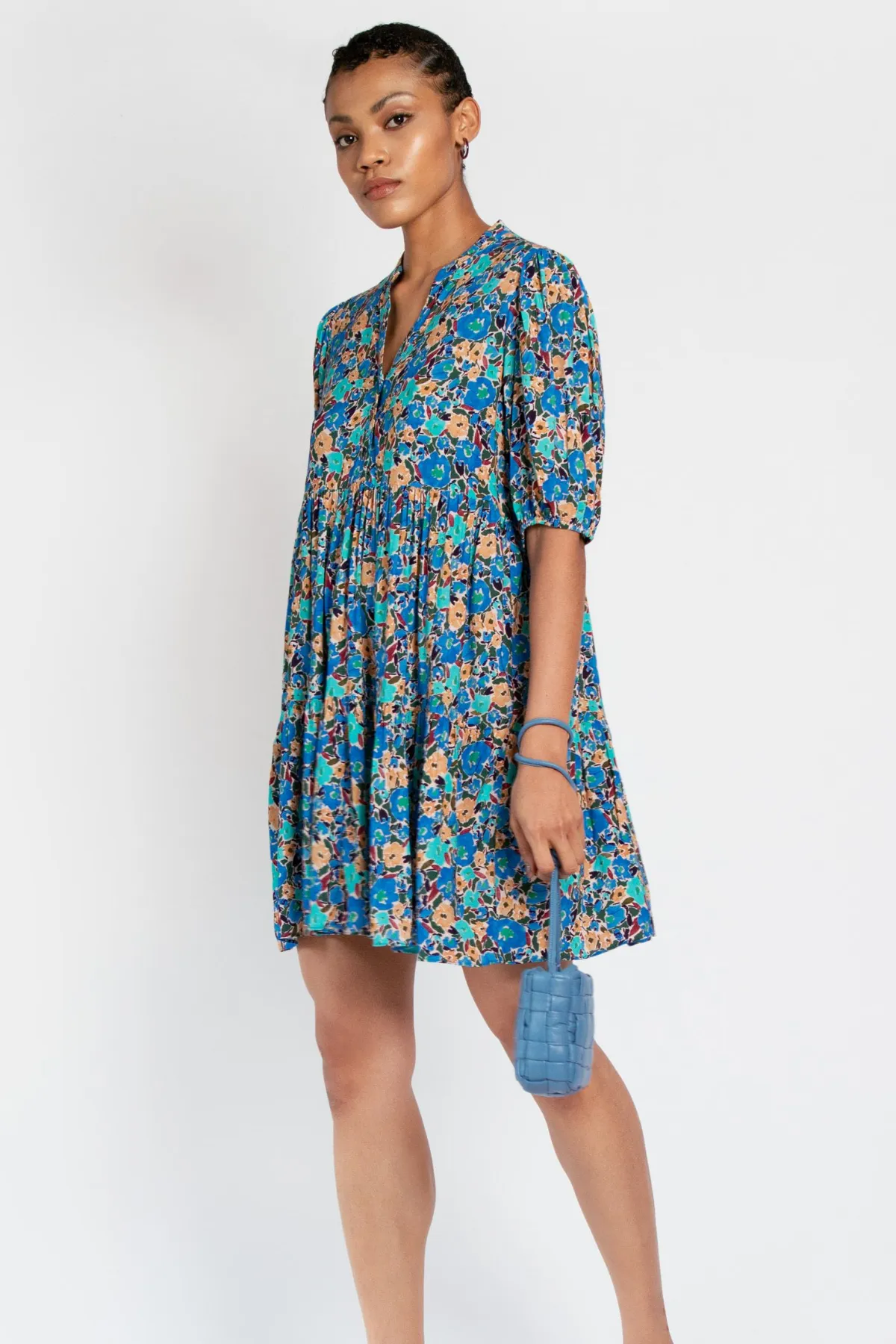 Lilium Short Tiered Dress In Expressive Floral