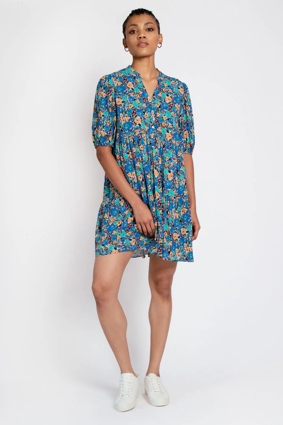 Lilium Short Tiered Dress In Expressive Floral