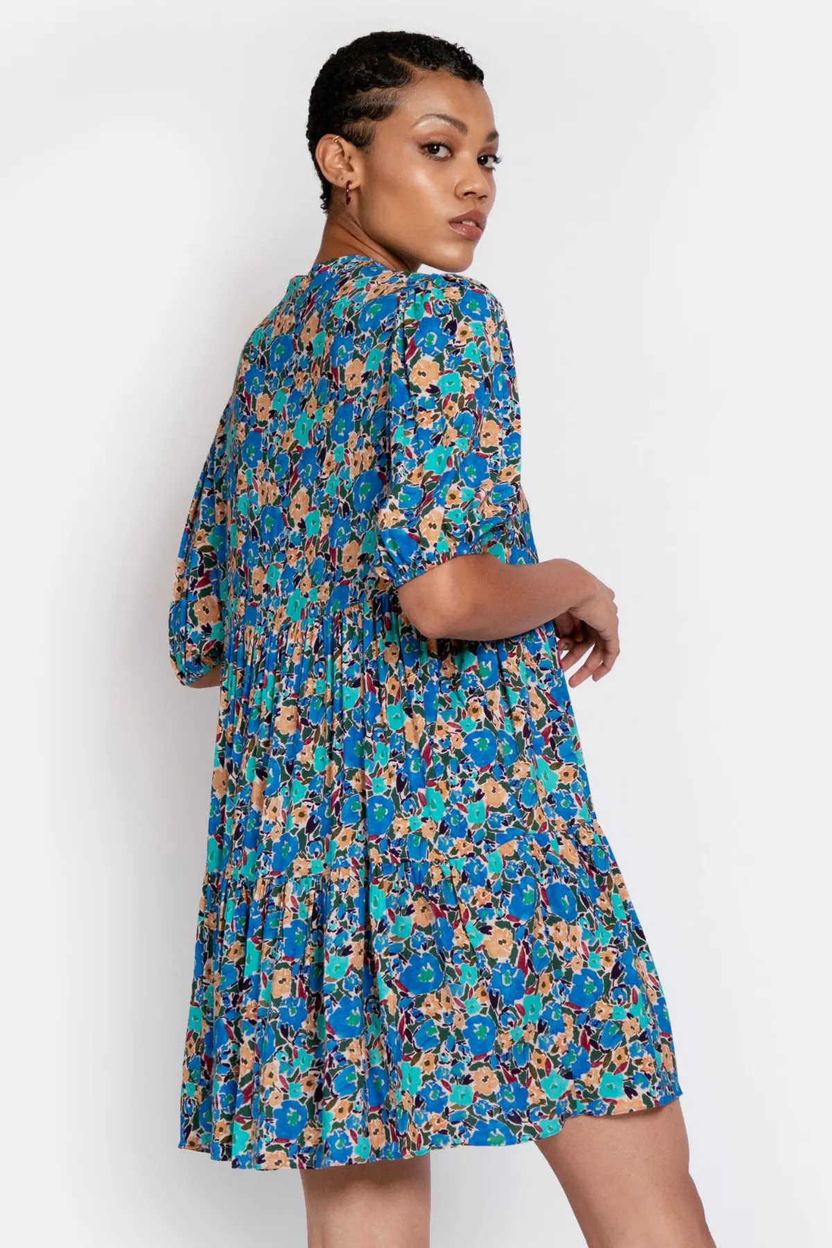 Lilium Short Tiered Dress In Expressive Floral