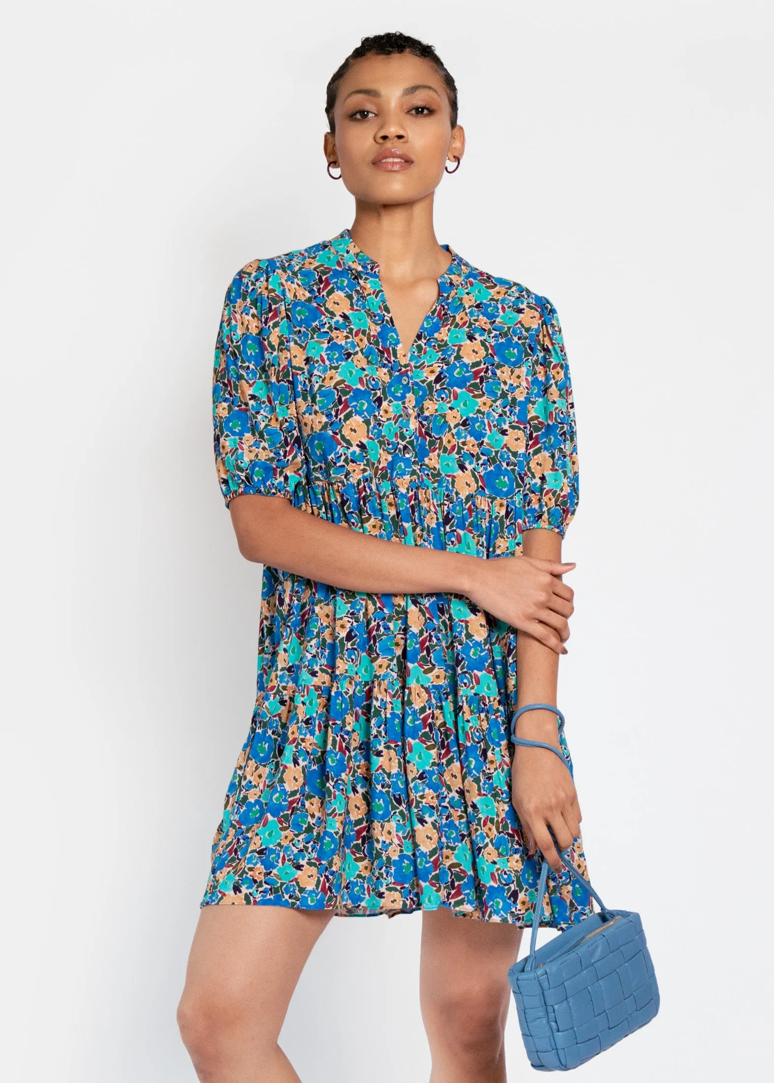 Lilium Short Tiered Dress In Expressive Floral