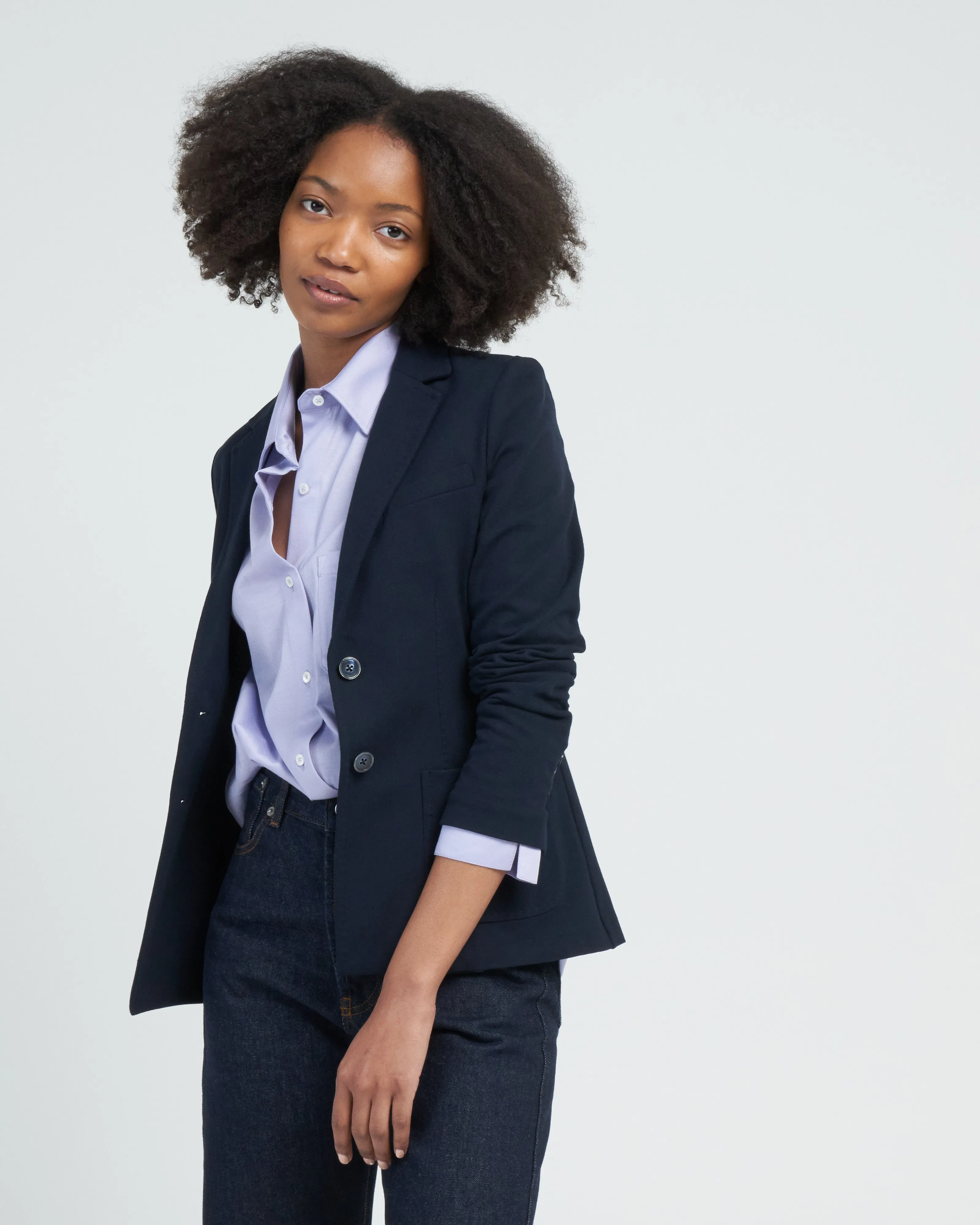 linear slim short jacket piquet - navy
