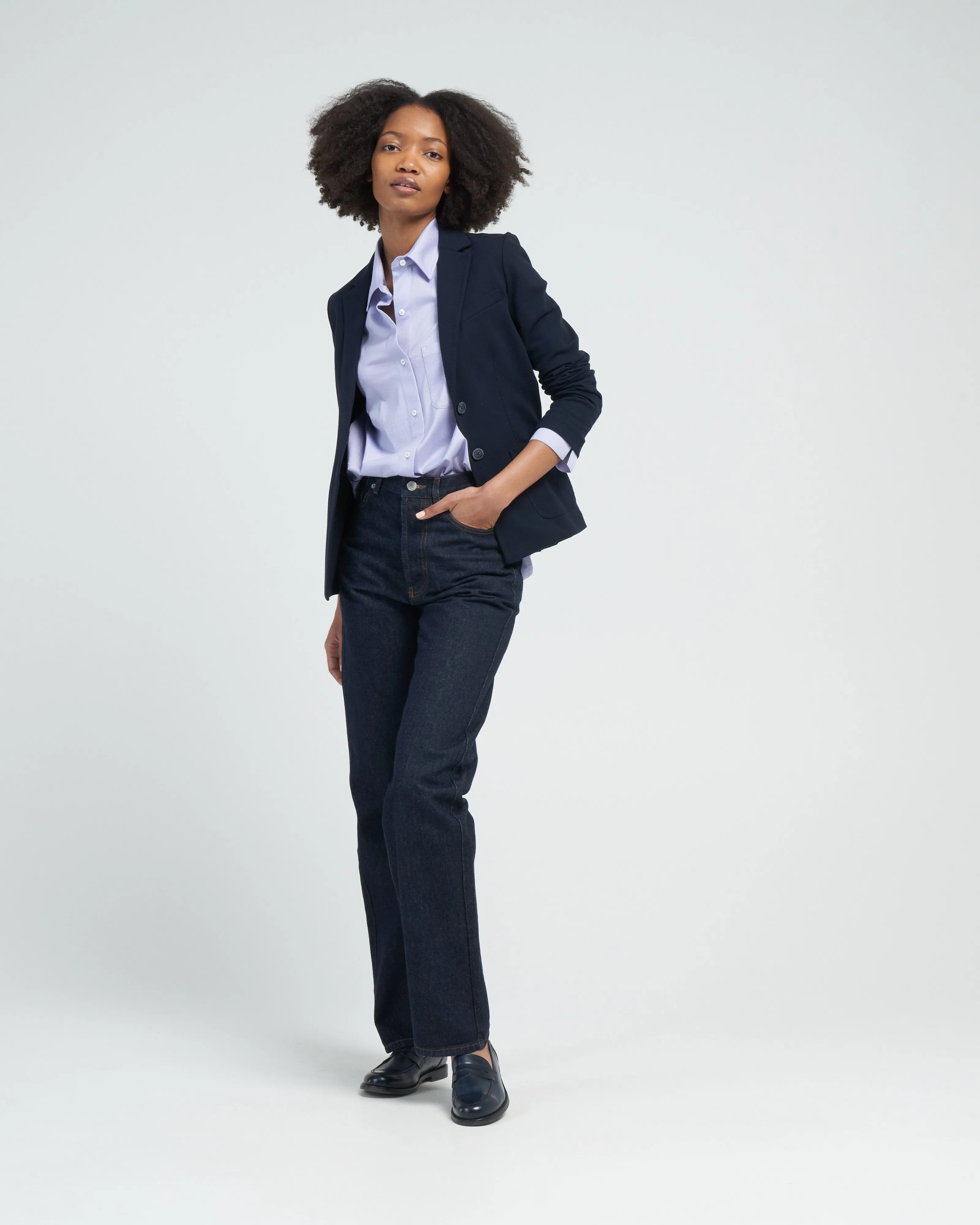 linear slim short jacket piquet - navy