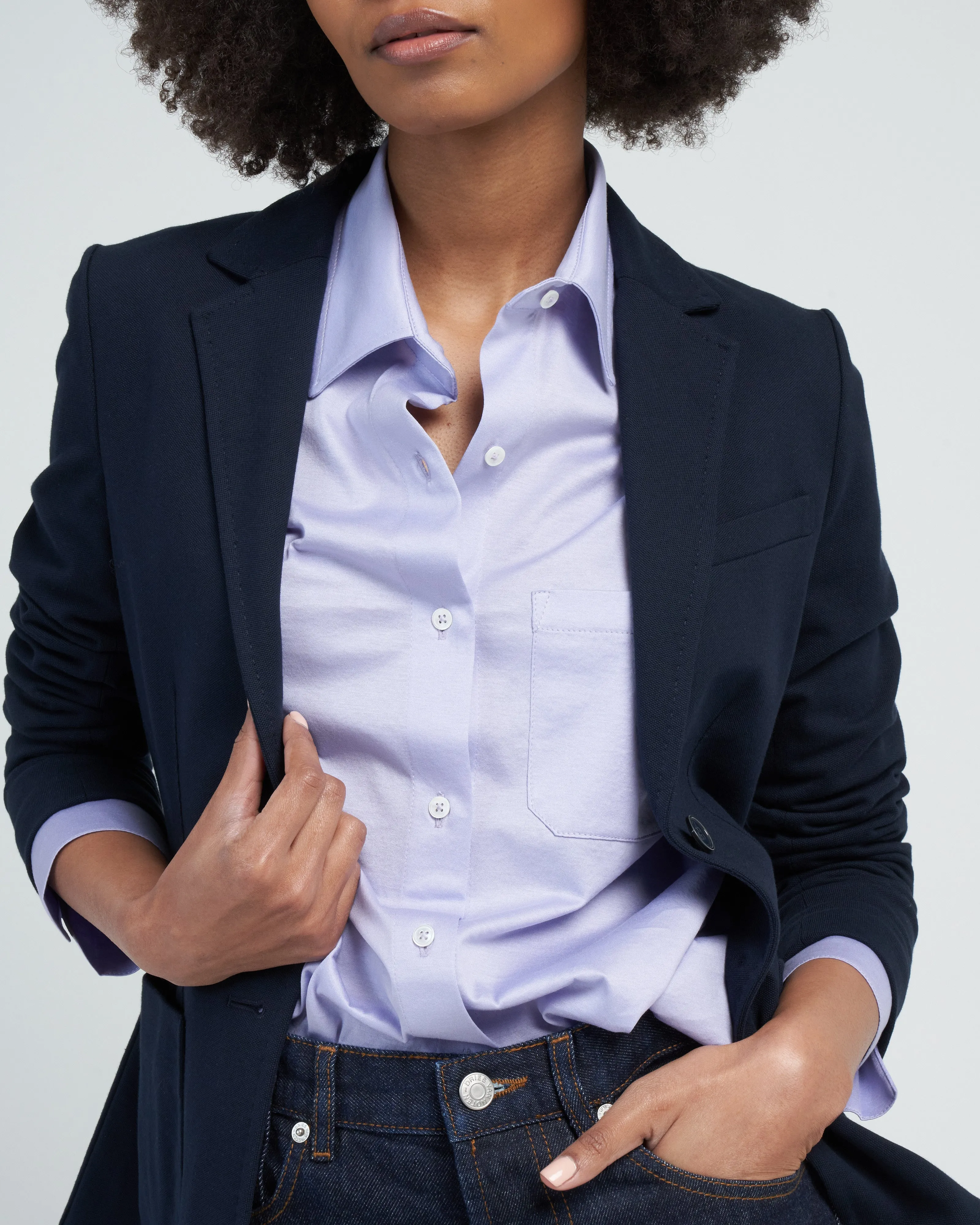linear slim short jacket piquet - navy