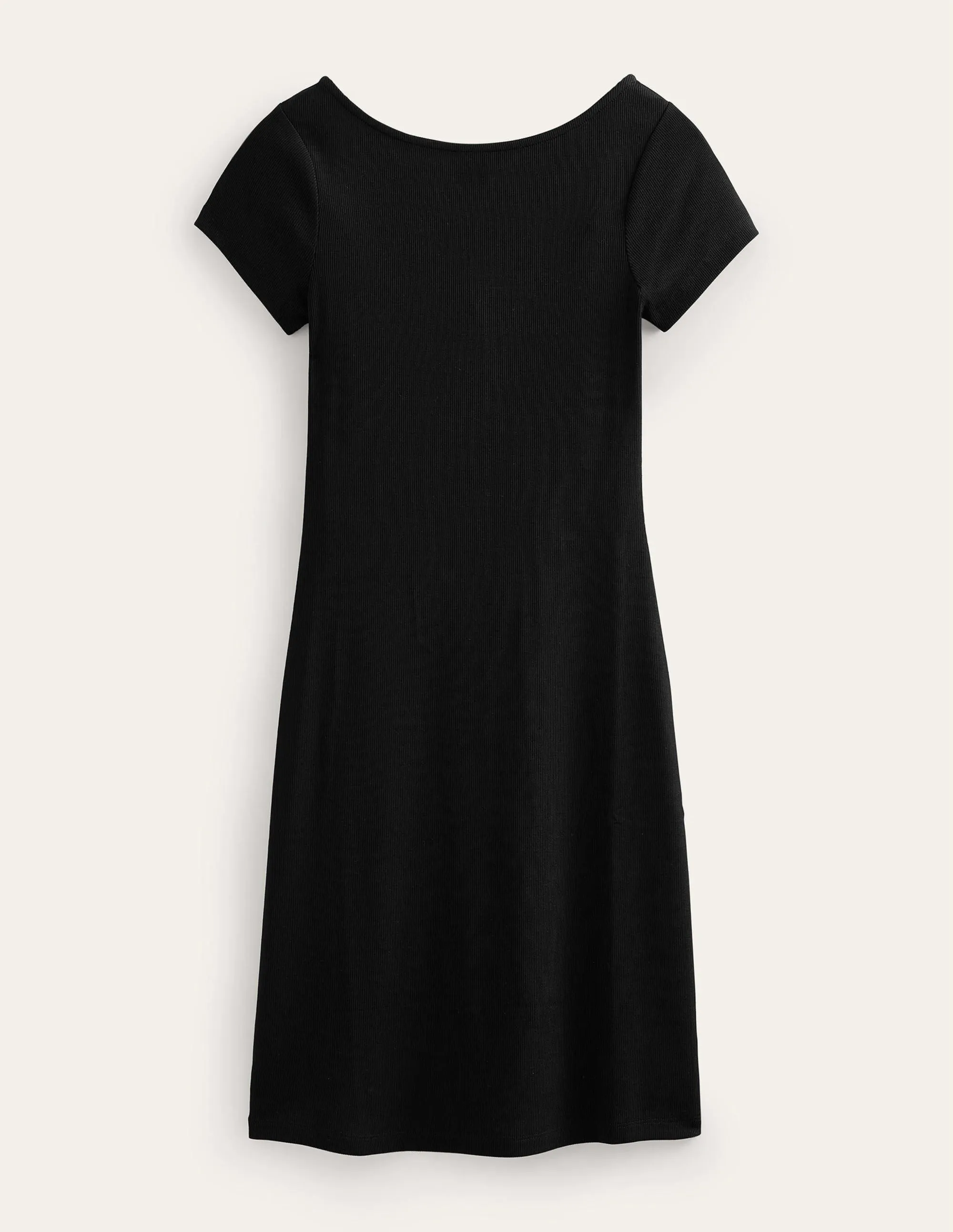 Low-Back Rib Jersey Mini Dress-Black