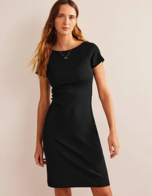 Low-Back Rib Jersey Mini Dress-Black