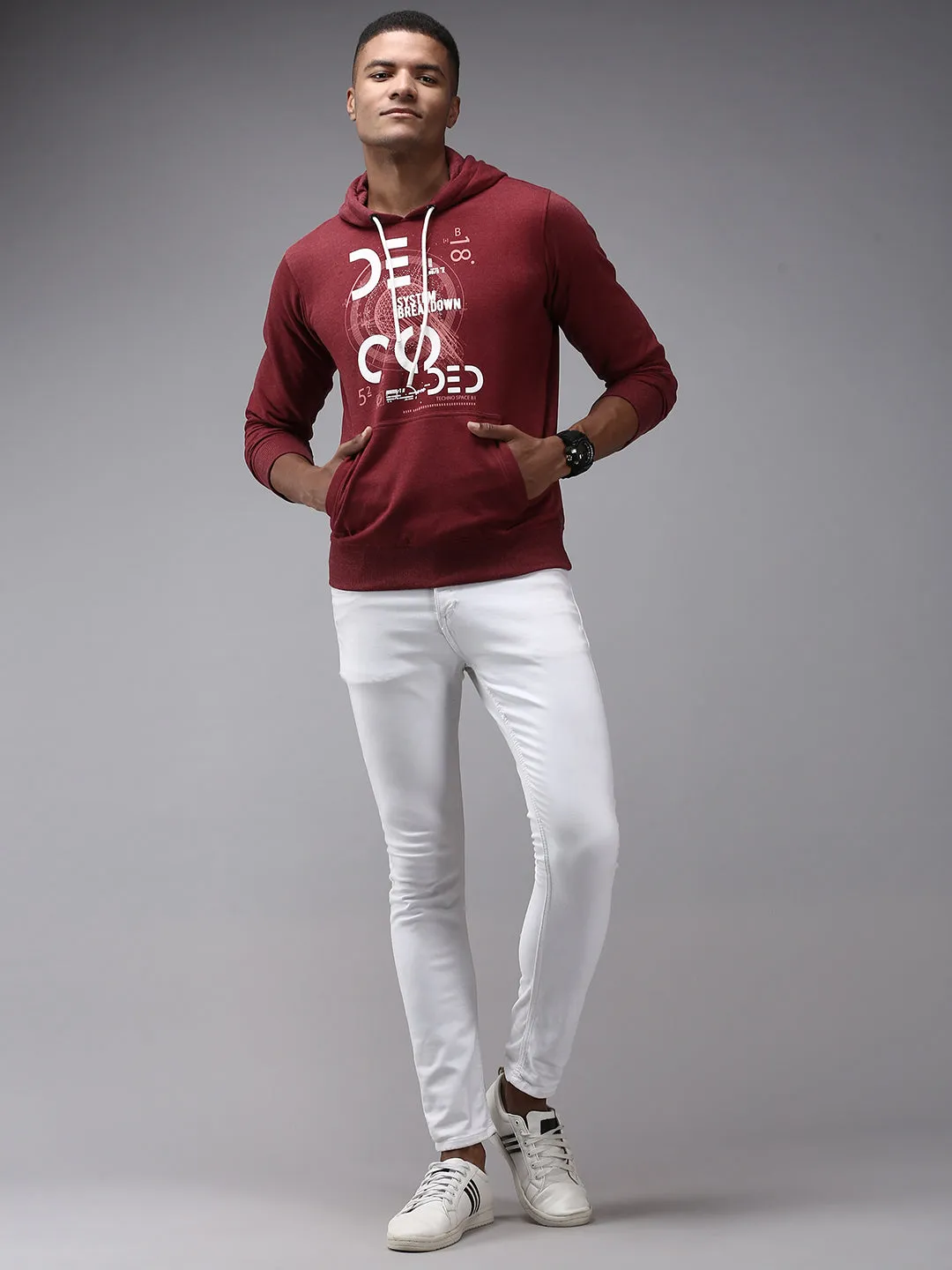 Men Red Solid Sweatshirt