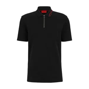 Mens HUGO Black Dolm Zip S/s Polo