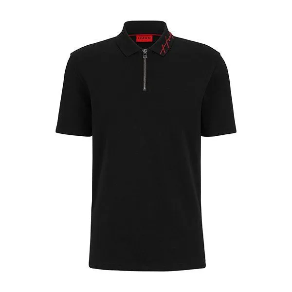 Mens HUGO Black Dolm Zip S/s Polo