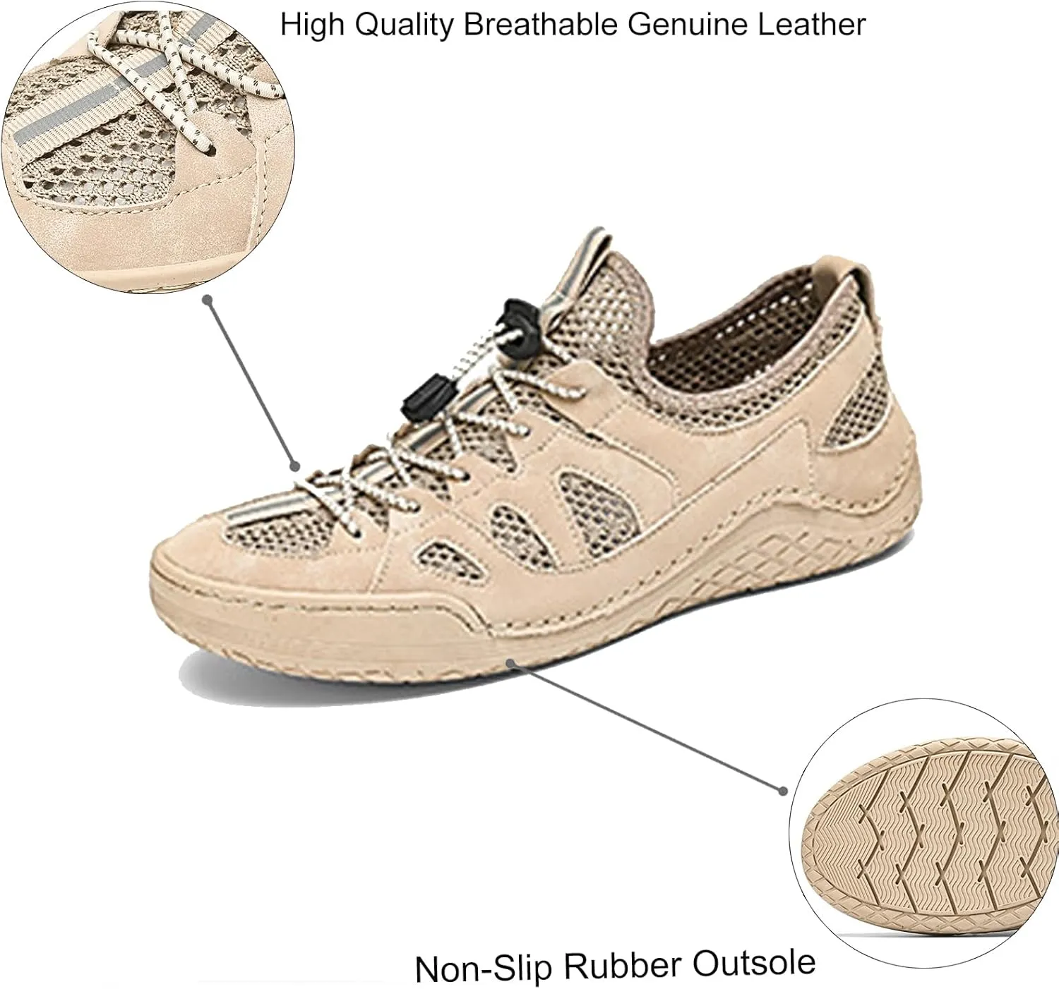 Men's Mesh Slip-On Breathable Summer Loafers Round Toe Low Top Hand Stitching Lace Up Non Slip Walking Sneakers Soft Sole Outdoor Lightweight Athletic Workout Work Shoes
