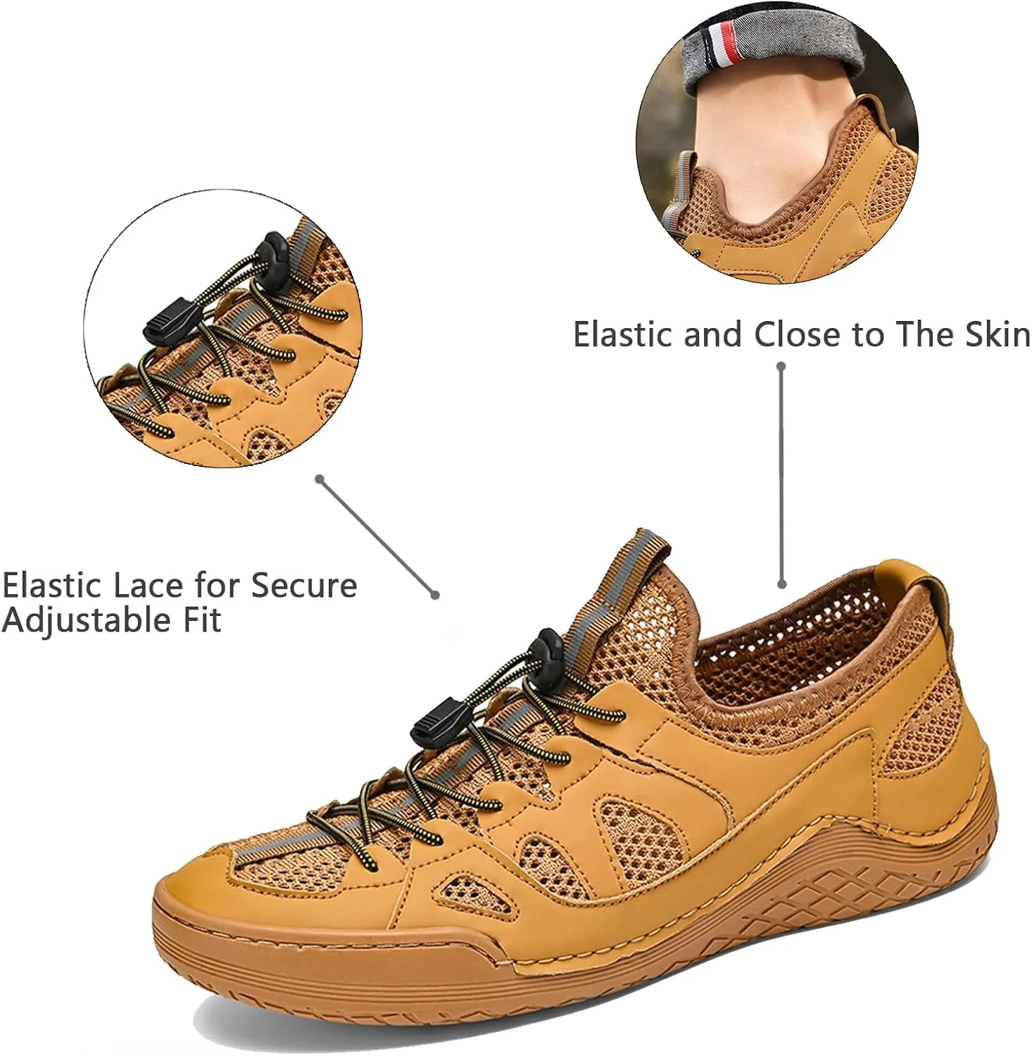 Men's Mesh Slip-On Breathable Summer Loafers Round Toe Low Top Hand Stitching Lace Up Non Slip Walking Sneakers Soft Sole Outdoor Lightweight Athletic Workout Work Shoes
