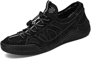 Men's Mesh Slip-On Breathable Summer Loafers Round Toe Low Top Hand Stitching Lace Up Non Slip Walking Sneakers Soft Sole Outdoor Lightweight Athletic Workout Work Shoes