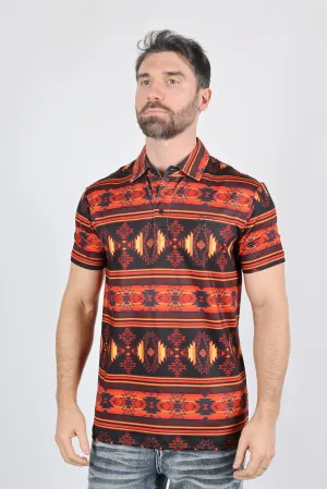 Mens Performance Fabric Modern Fit Stretch Aztec Print Polo from Platini Fashion