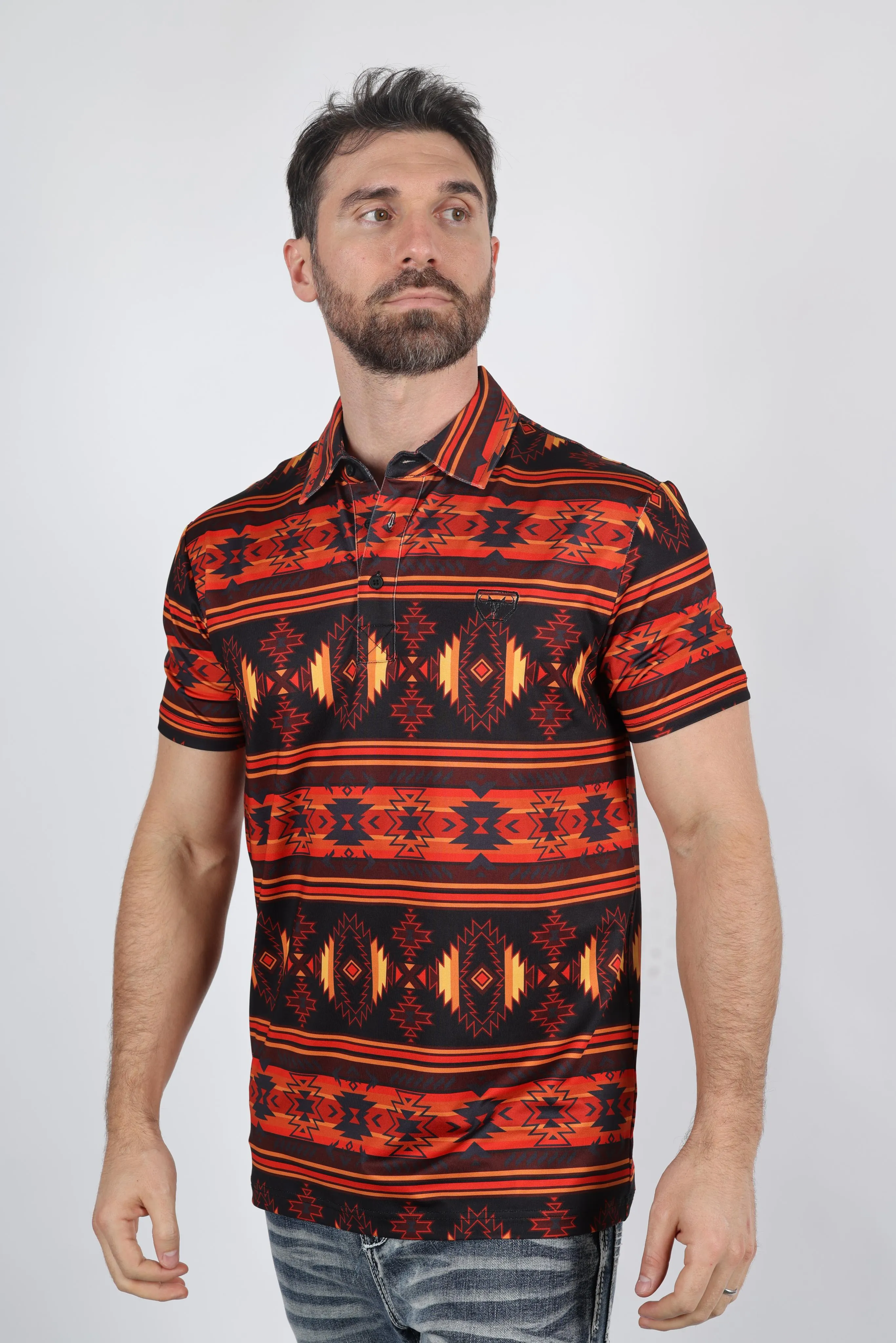 Mens Performance Fabric Modern Fit Stretch Aztec Print Polo from Platini Fashion