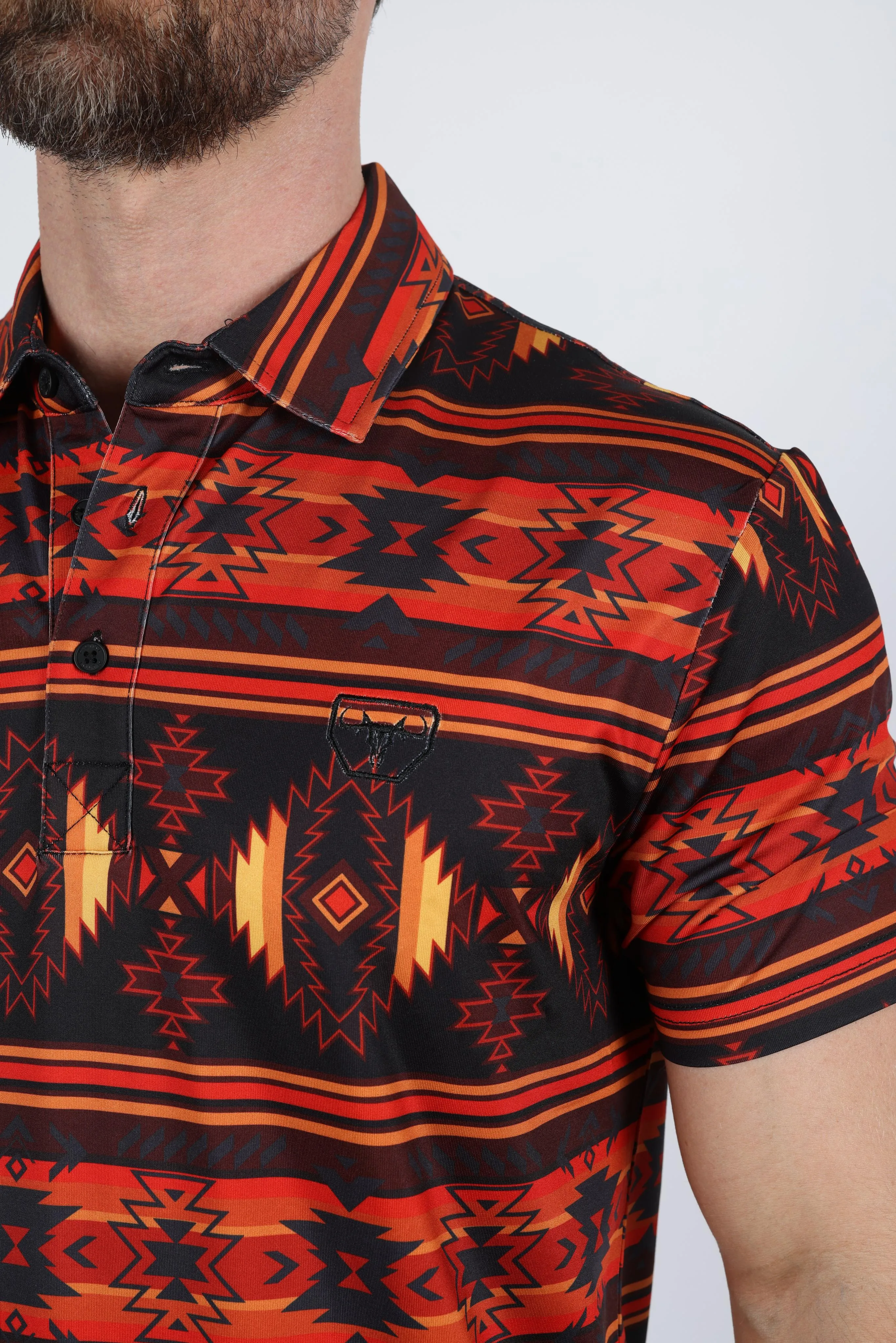 Mens Performance Fabric Modern Fit Stretch Aztec Print Polo from Platini Fashion