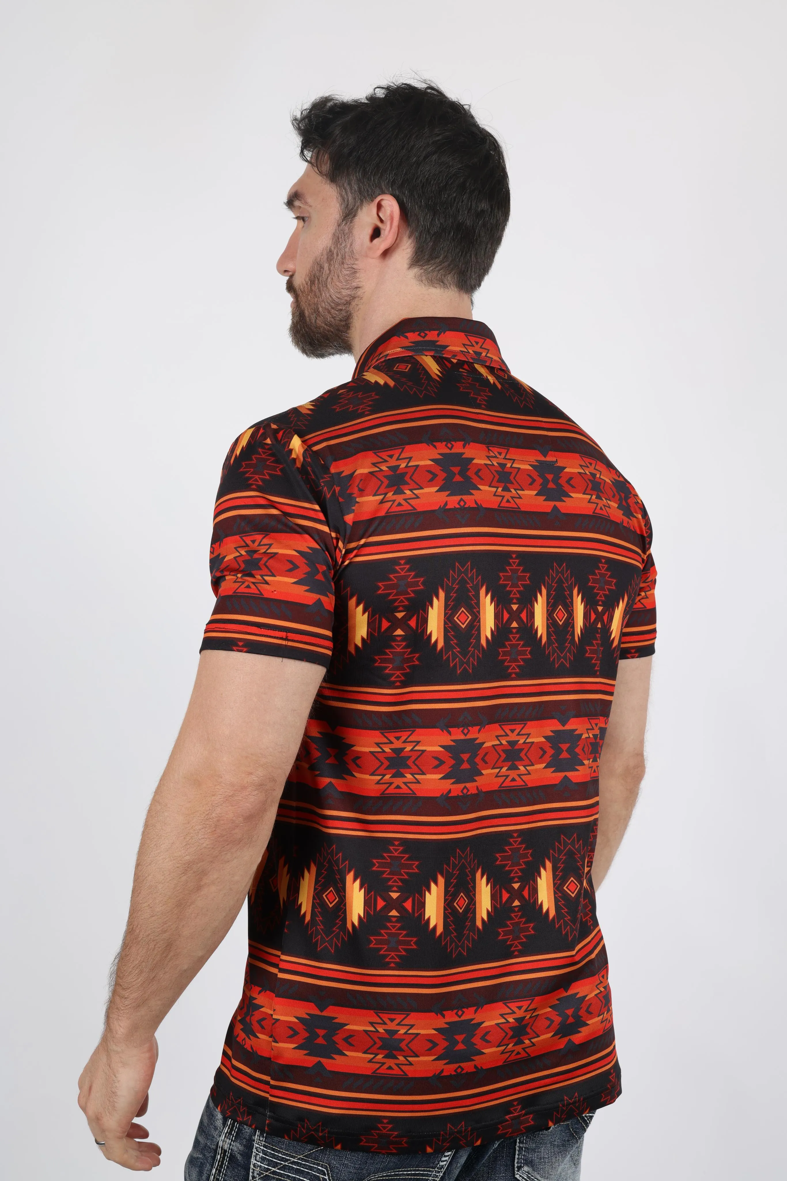 Mens Performance Fabric Modern Fit Stretch Aztec Print Polo from Platini Fashion