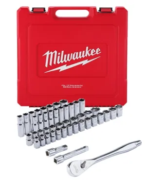 Milwaukee 48-22-9010 Ratchet and Socket Set, Alloy Steel, Specifications: 1/2 in Drive Size, SAE, Metric Measurement :SET: QUANTITY: 1