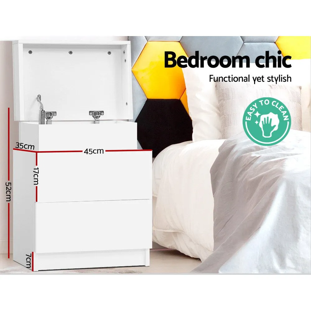 Modern Lift-up Storage Bedside Table with 2 Drawers - Artiss