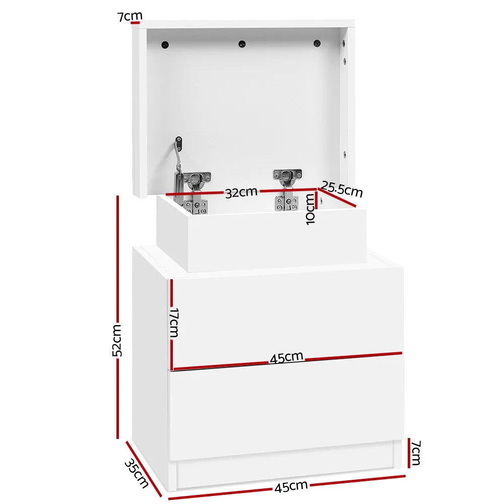 Modern Lift-up Storage Bedside Table with 2 Drawers - Artiss